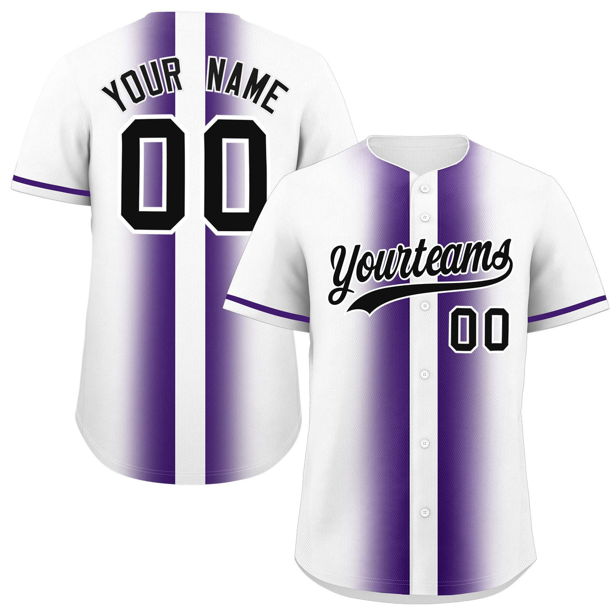 Custom White Purple Lapel Gradient Fashion Authentic Baseball Jersey| KXKSHOP