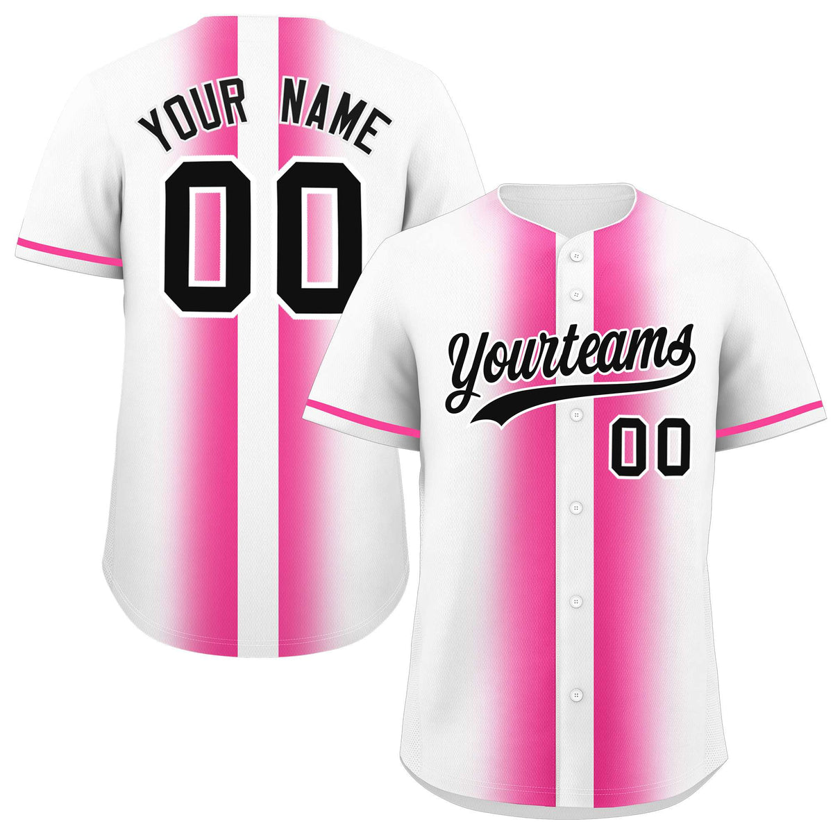 Custom White Pink Lapel Gradient Fashion Authentic Baseball Jersey| KXKSHOP