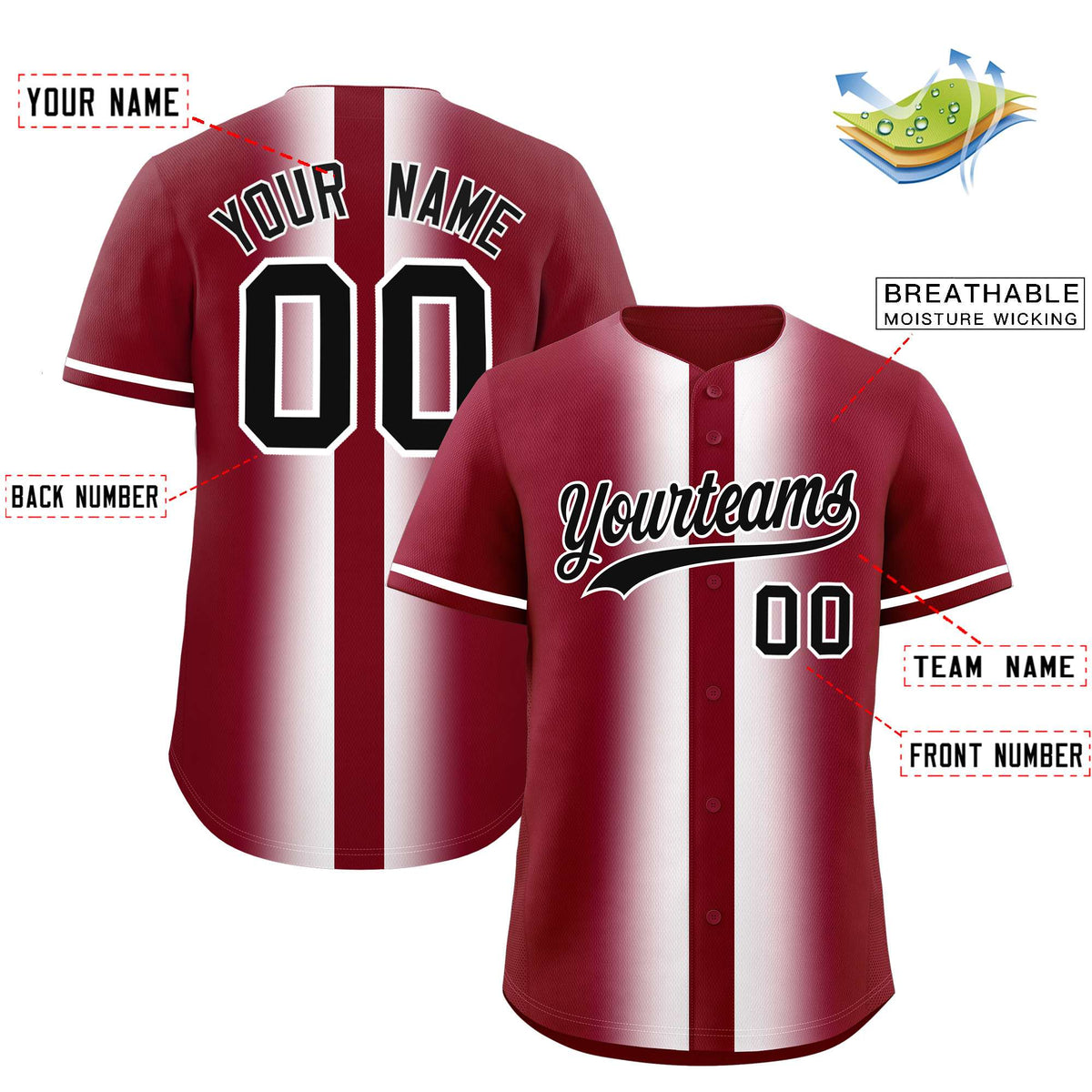 Custom Crimson White Lapel Gradient Fashion Authentic Baseball Jersey| KXKSHOP