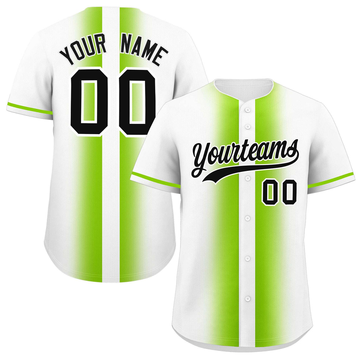 Custom White Neon Green Lapel Gradient Fashion Authentic Baseball Jersey| KXKSHOP