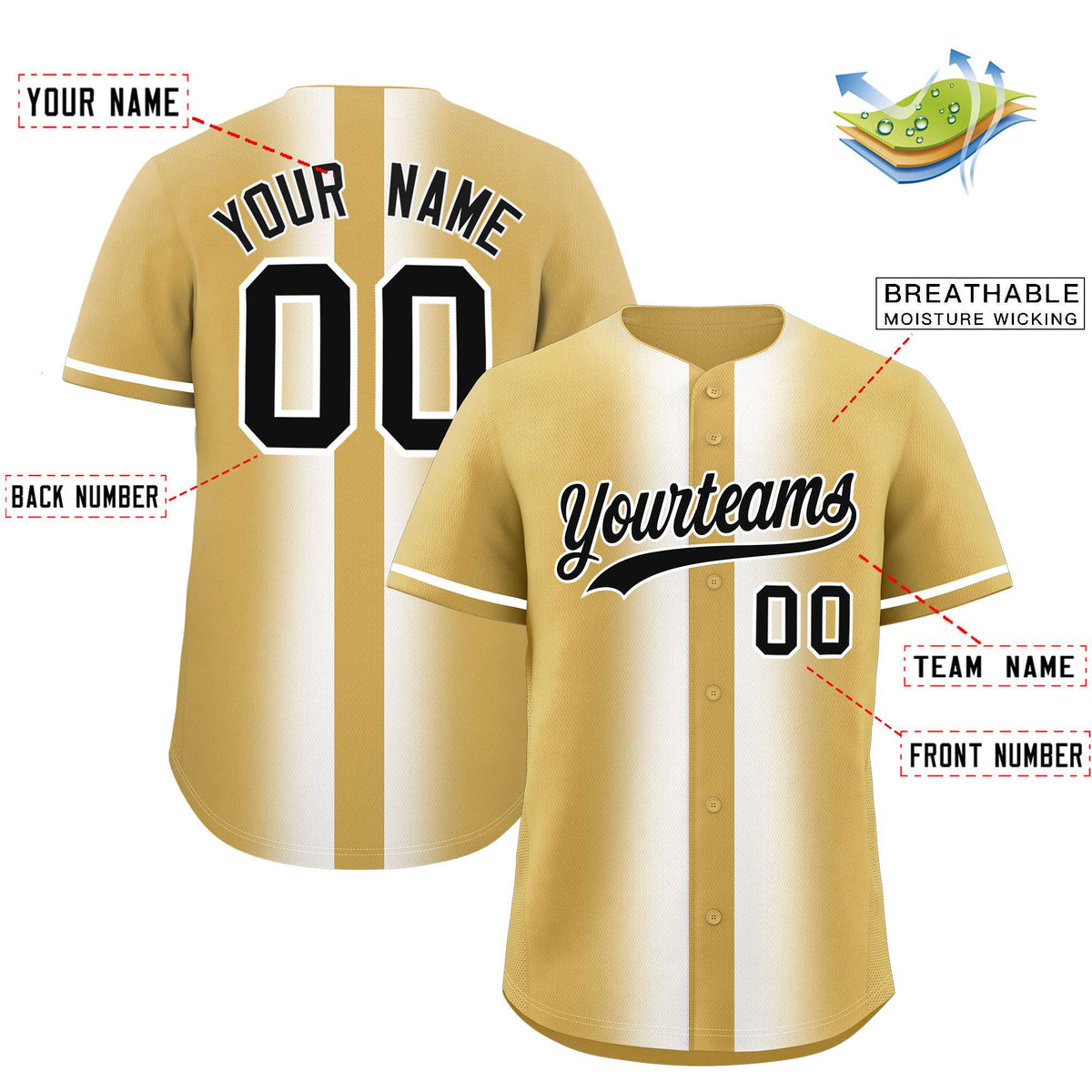 Custom Old Gold White Lapel Gradient Fashion Authentic Baseball Jersey| KXKSHOP
