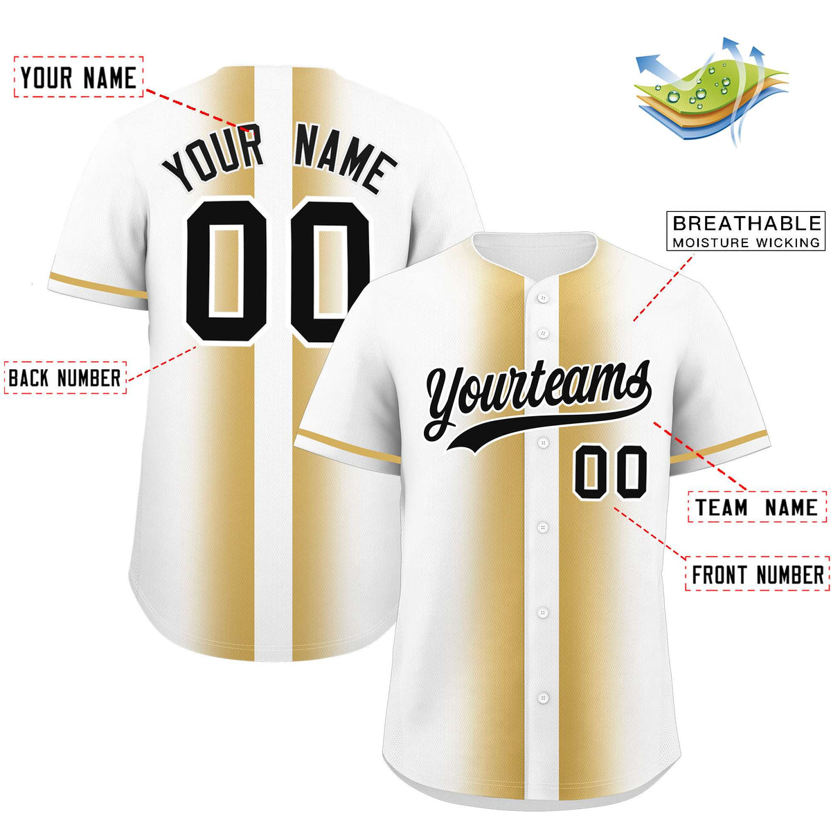 Custom White Old Gold Lapel Gradient Fashion Authentic Baseball Jersey| KXKSHOP