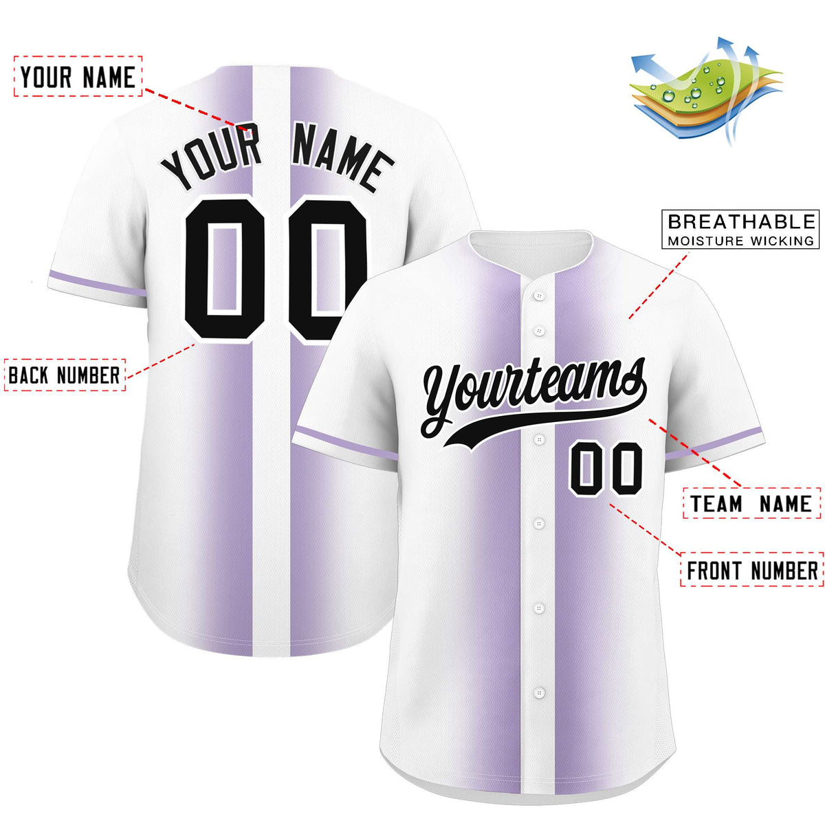 Custom White Light Purple Lapel Gradient Fashion Authentic Baseball Jersey| KXKSHOP