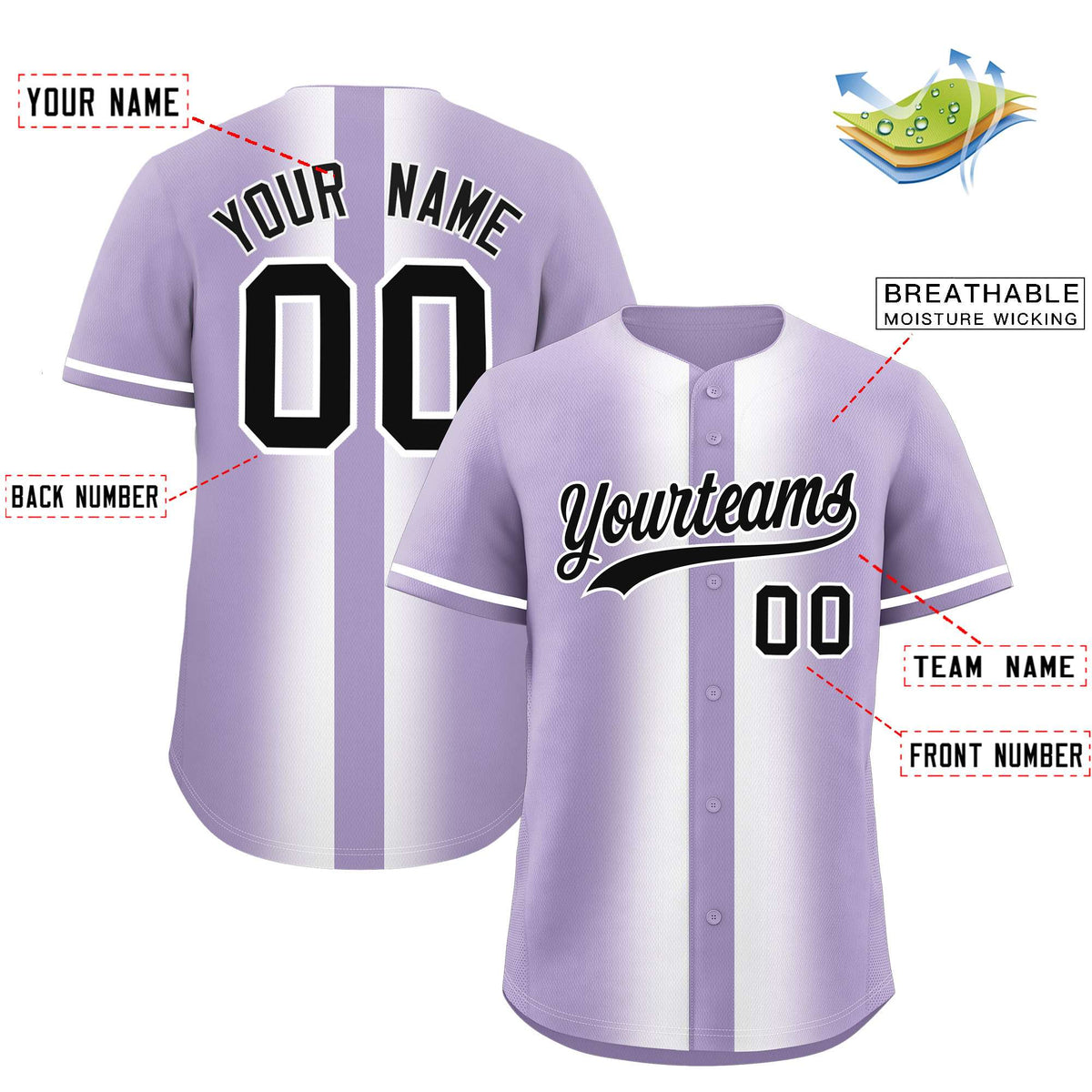 Custom Light Purple White Lapel Gradient Fashion Authentic Baseball Jersey| KXKSHOP