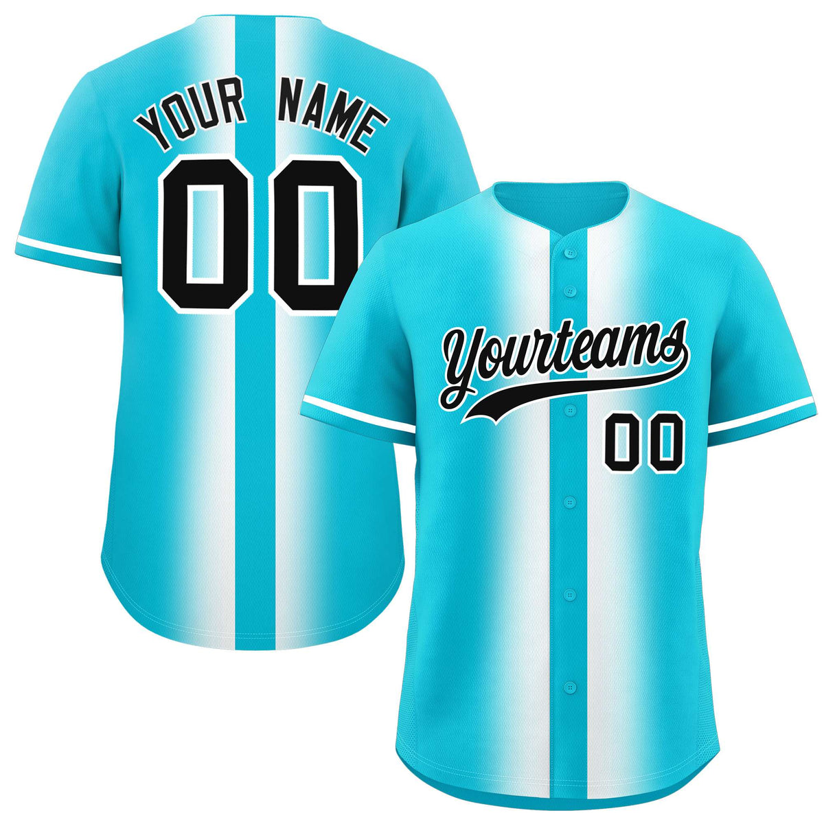 Custom Sky Blue White Lapel Gradient Fashion Authentic Baseball Jersey| KXKSHOP