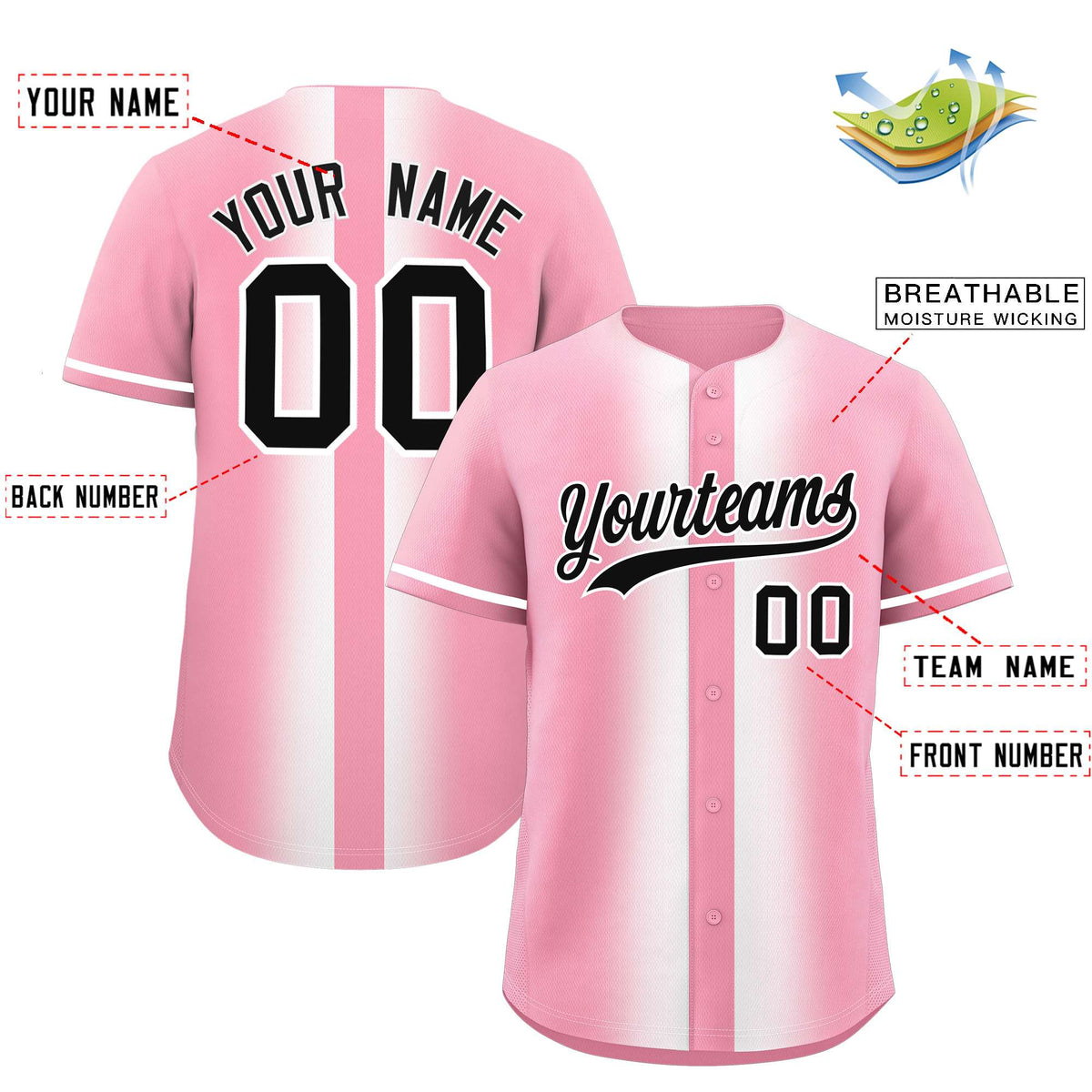 Custom Light Pink White Lapel Gradient Fashion Authentic Baseball Jersey| KXKSHOP