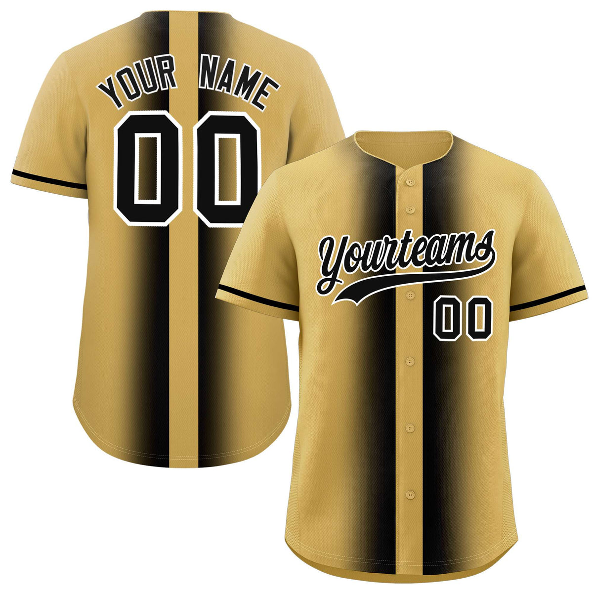 Custom Old Gold Black Lapel Gradient Fashion Authentic Baseball Jersey| KXKSHOP