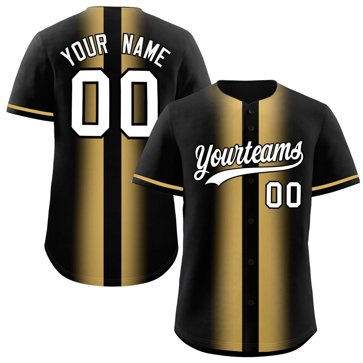 Custom Black Old Gold Lapel Gradient Fashion Authentic Baseball Jersey| KXKSHOP
