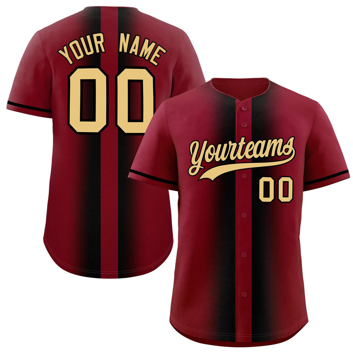 Custom Crimson Black Lapel Gradient Fashion Authentic Baseball Jersey| KXKSHOP