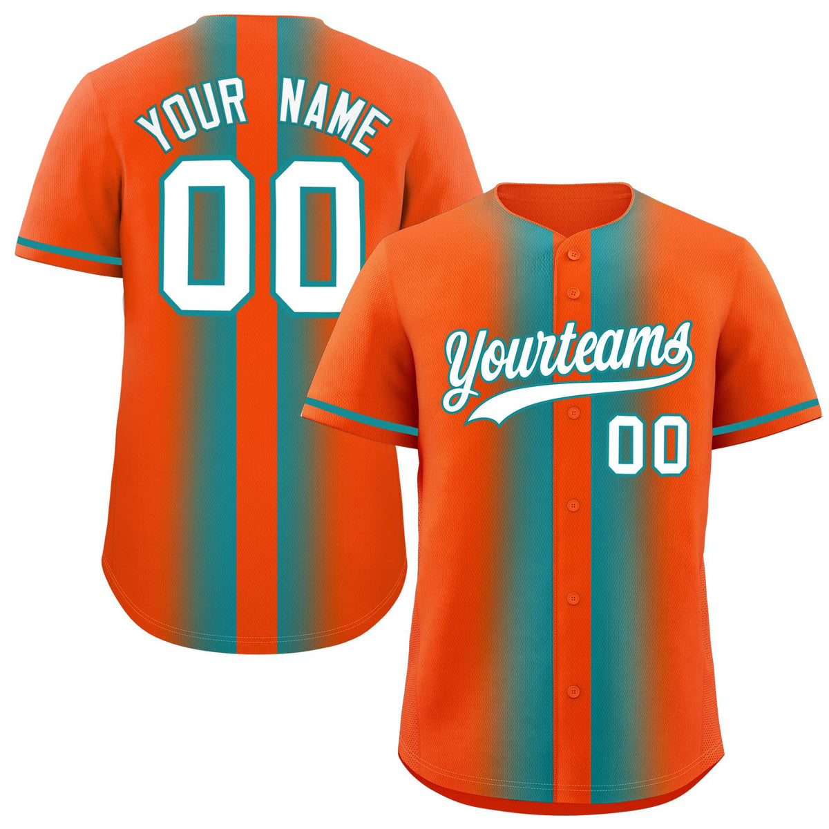 Custom Orange Aqua Lapel Gradient Fashion Authentic Baseball Jersey| KXKSHOP