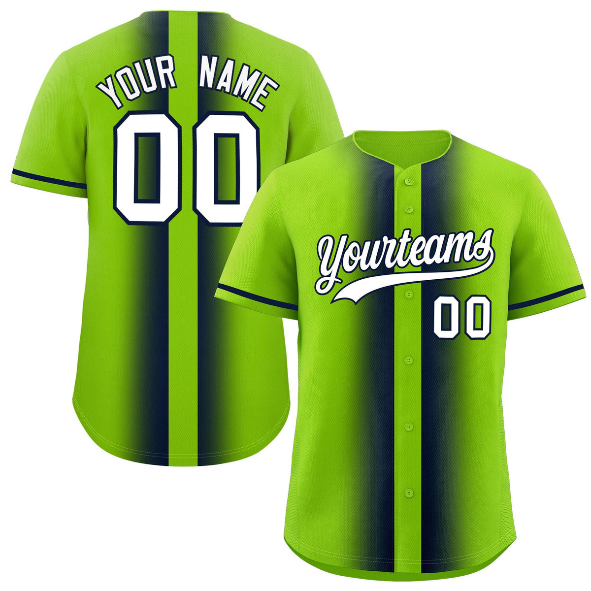 Custom Neon Green Navy Lapel Gradient Fashion Authentic Baseball Jersey| KXKSHOP