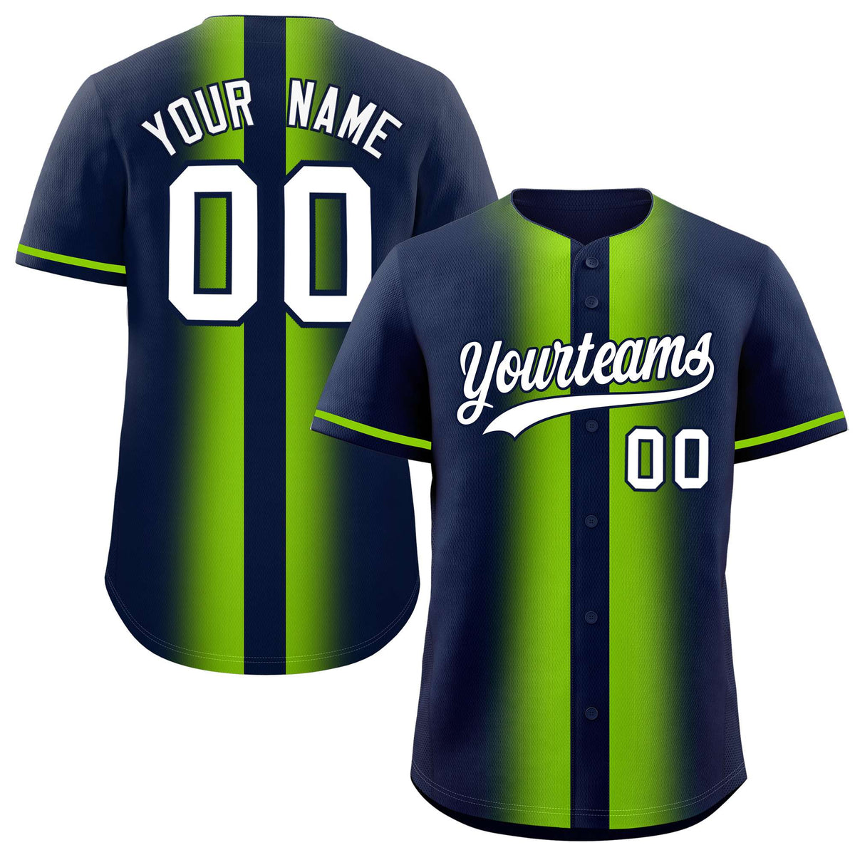 Custom Navy Neon Green Lapel Gradient Fashion Authentic Baseball Jersey| KXKSHOP