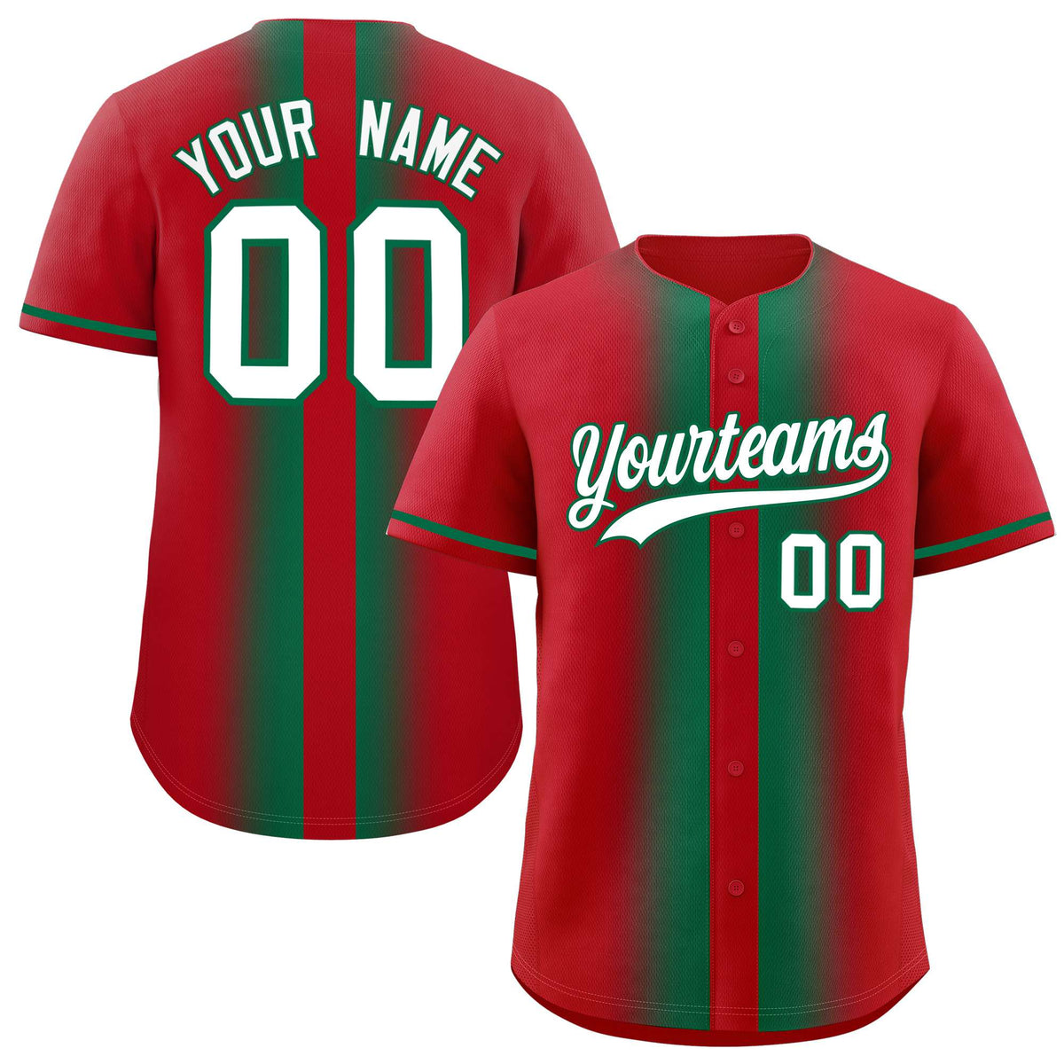 Custom Red Kelly Green Lapel Gradient Fashion Authentic Baseball Jersey| KXKSHOP