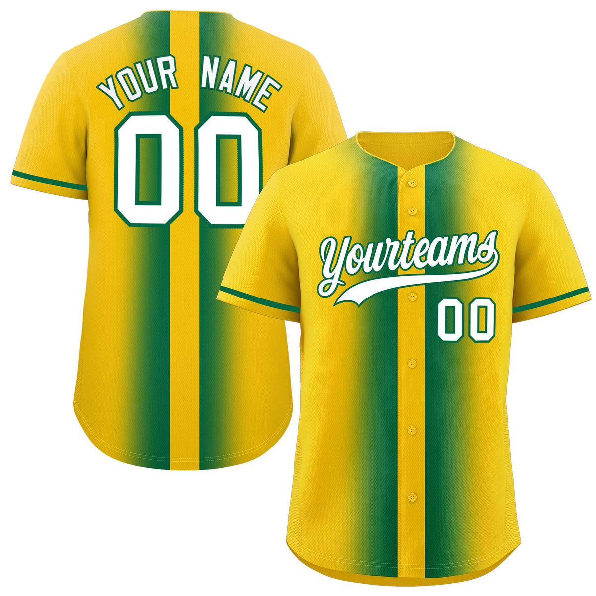 Custom Gold Kelly Green Lapel Gradient Fashion Authentic Baseball Jersey| KXKSHOP