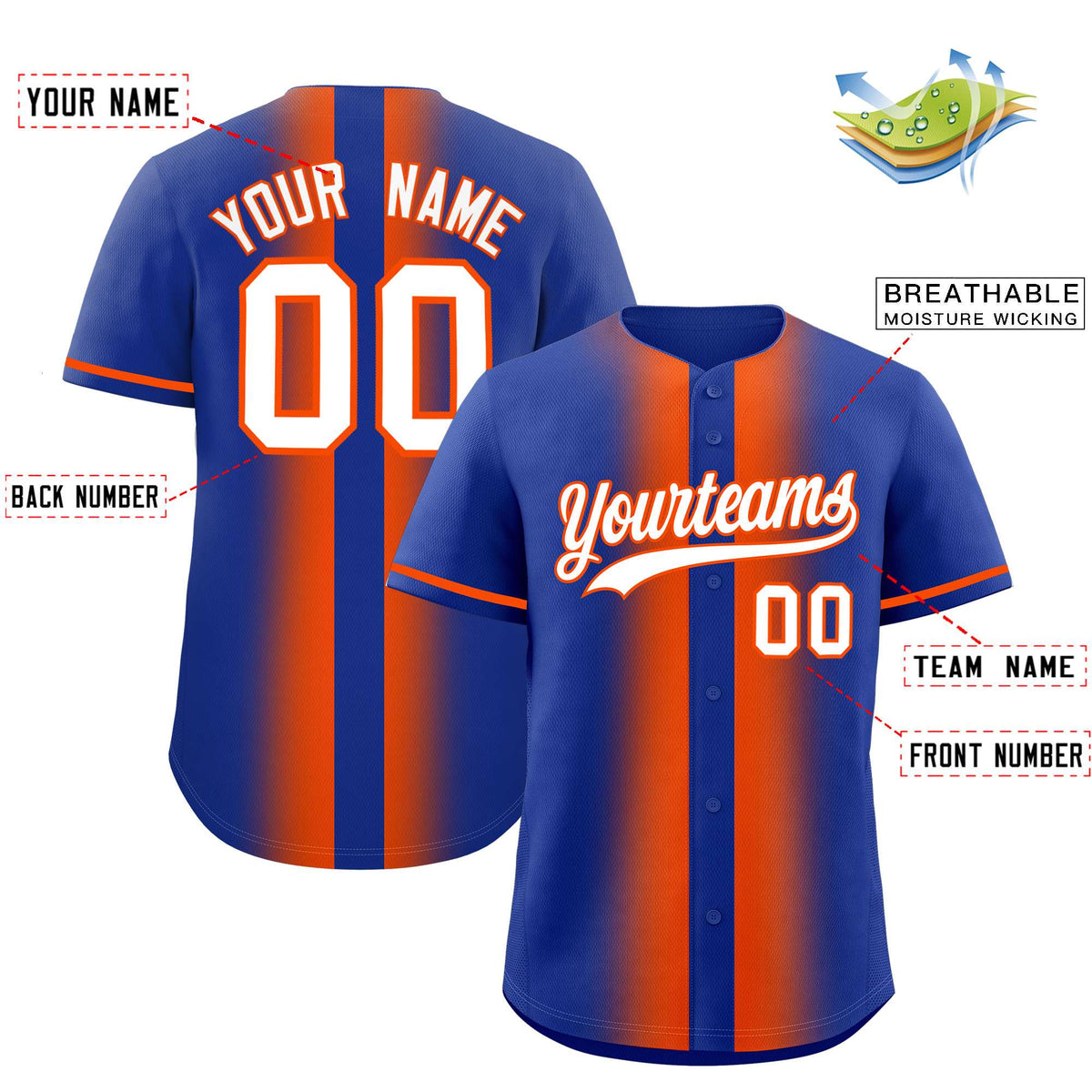 Custom Royal Orange Lapel Gradient Fashion Authentic Baseball Jersey| KXKSHOP