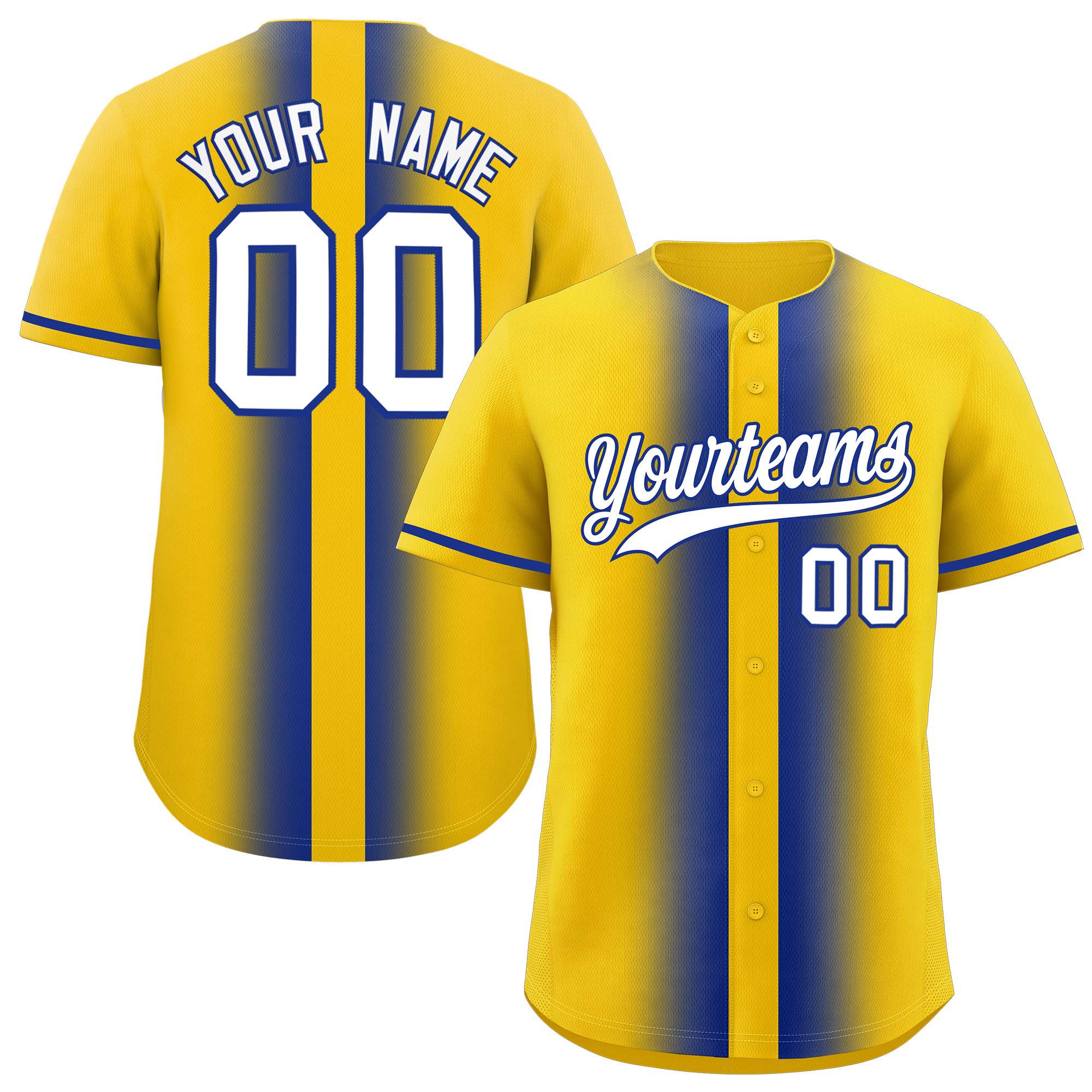 Custom Gold Royal Lapel Gradient Fashion Authentic Baseball Jersey| KXKSHOP