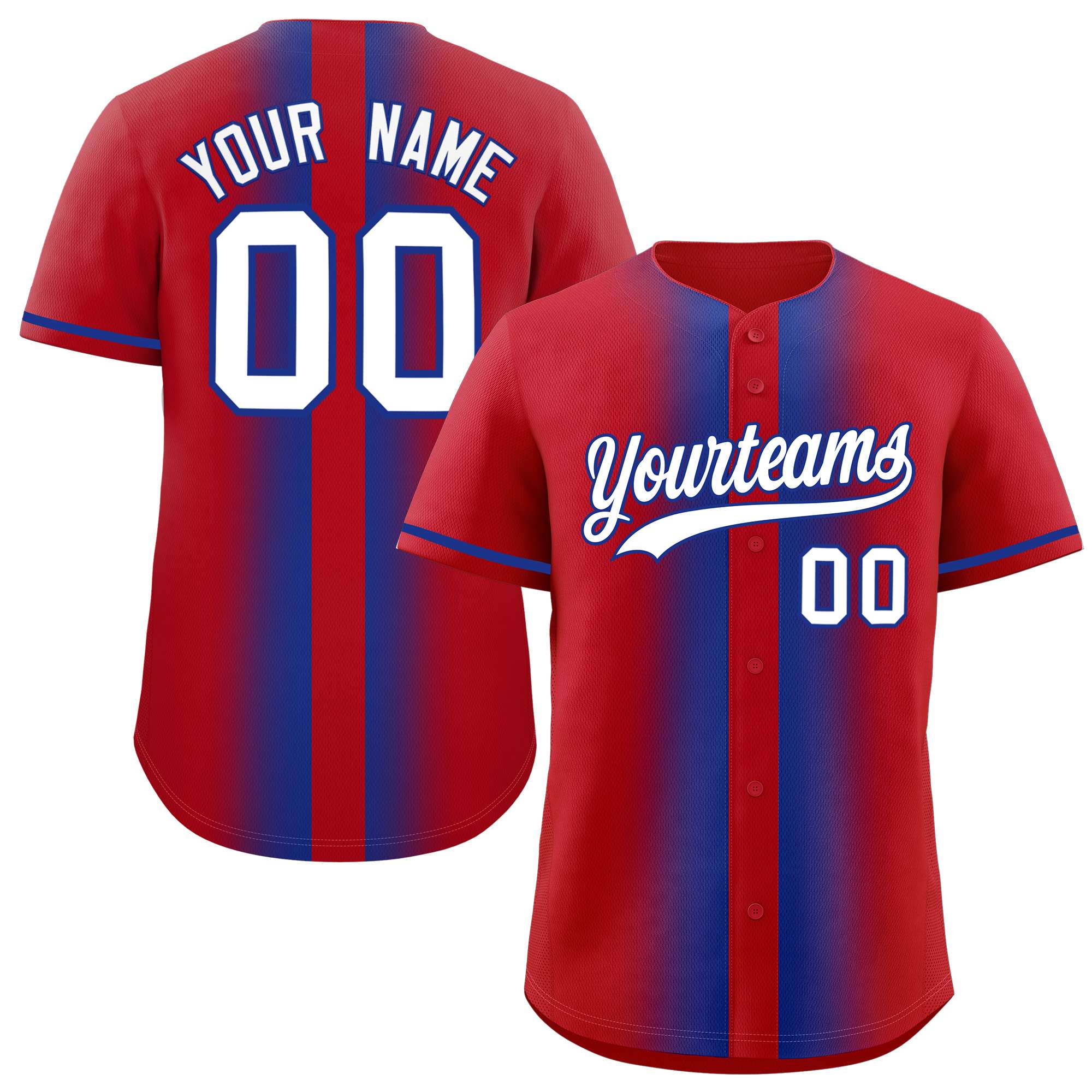 Custom Red Royal Lapel Gradient Fashion Authentic Baseball Jersey| KXKSHOP