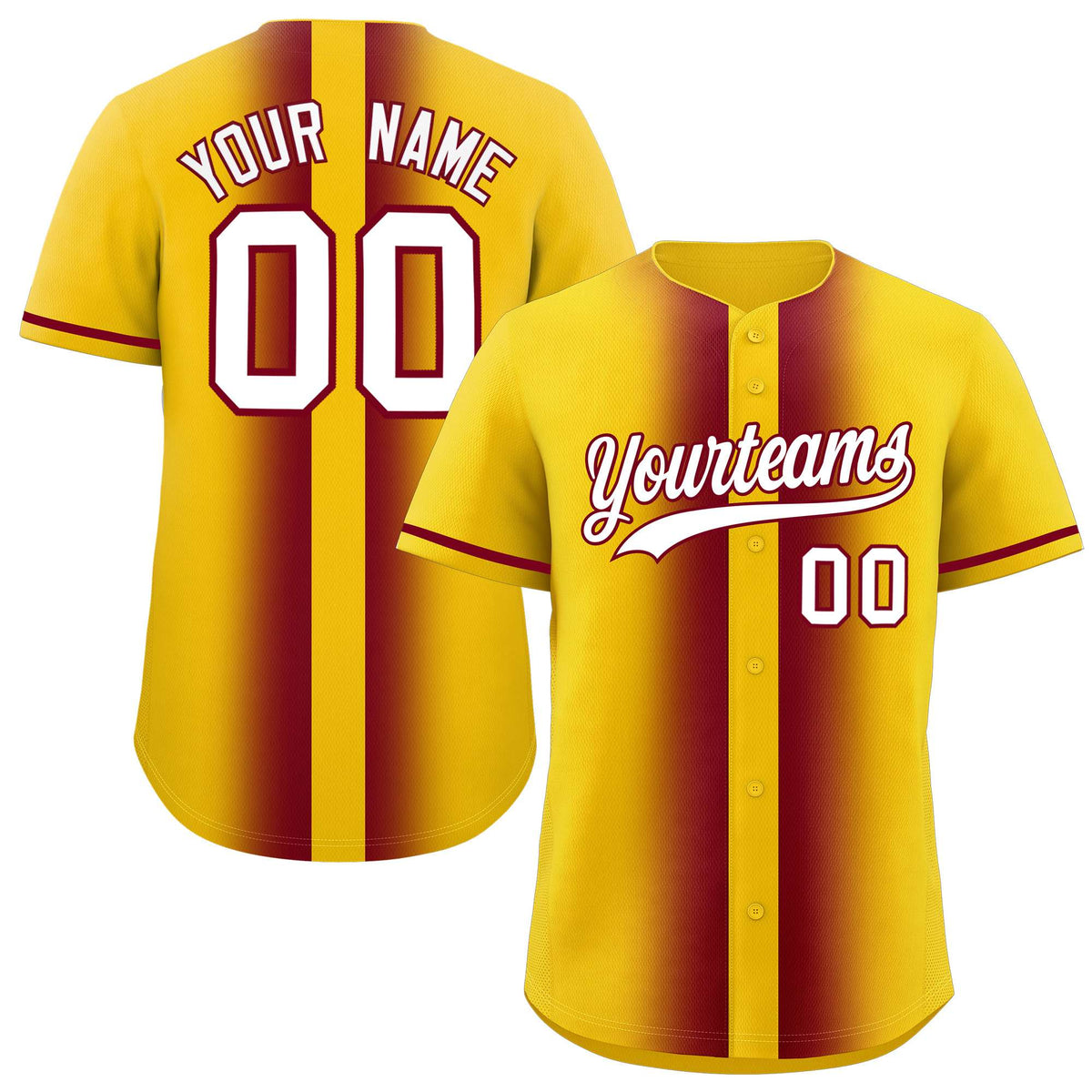 Custom Gold Crimson Lapel Gradient Fashion Authentic Baseball Jersey| KXKSHOP