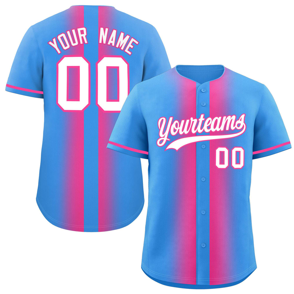 Custom Powder Blue Pink Lapel Gradient Fashion Authentic Baseball Jersey| KXKSHOP