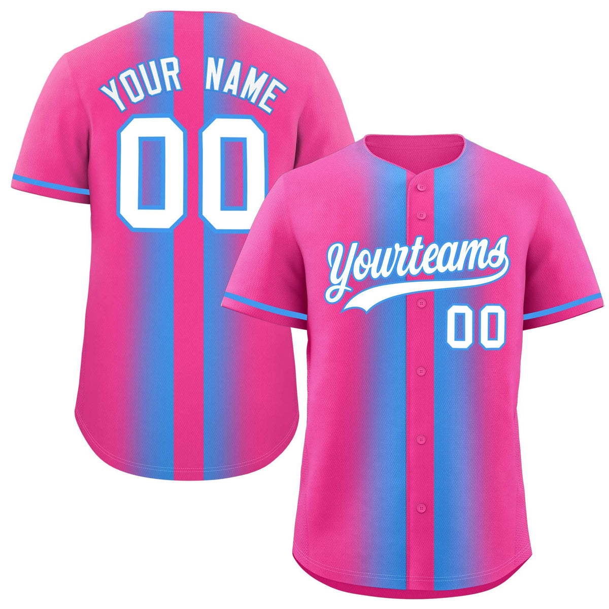 Custom Pink Powder Blue Lapel Gradient Fashion Authentic Baseball Jersey| KXKSHOP
