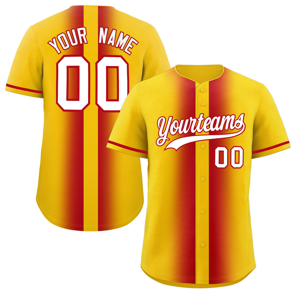 Custom Gold Red Lapel Gradient Fashion Authentic Baseball Jersey| KXKSHOP