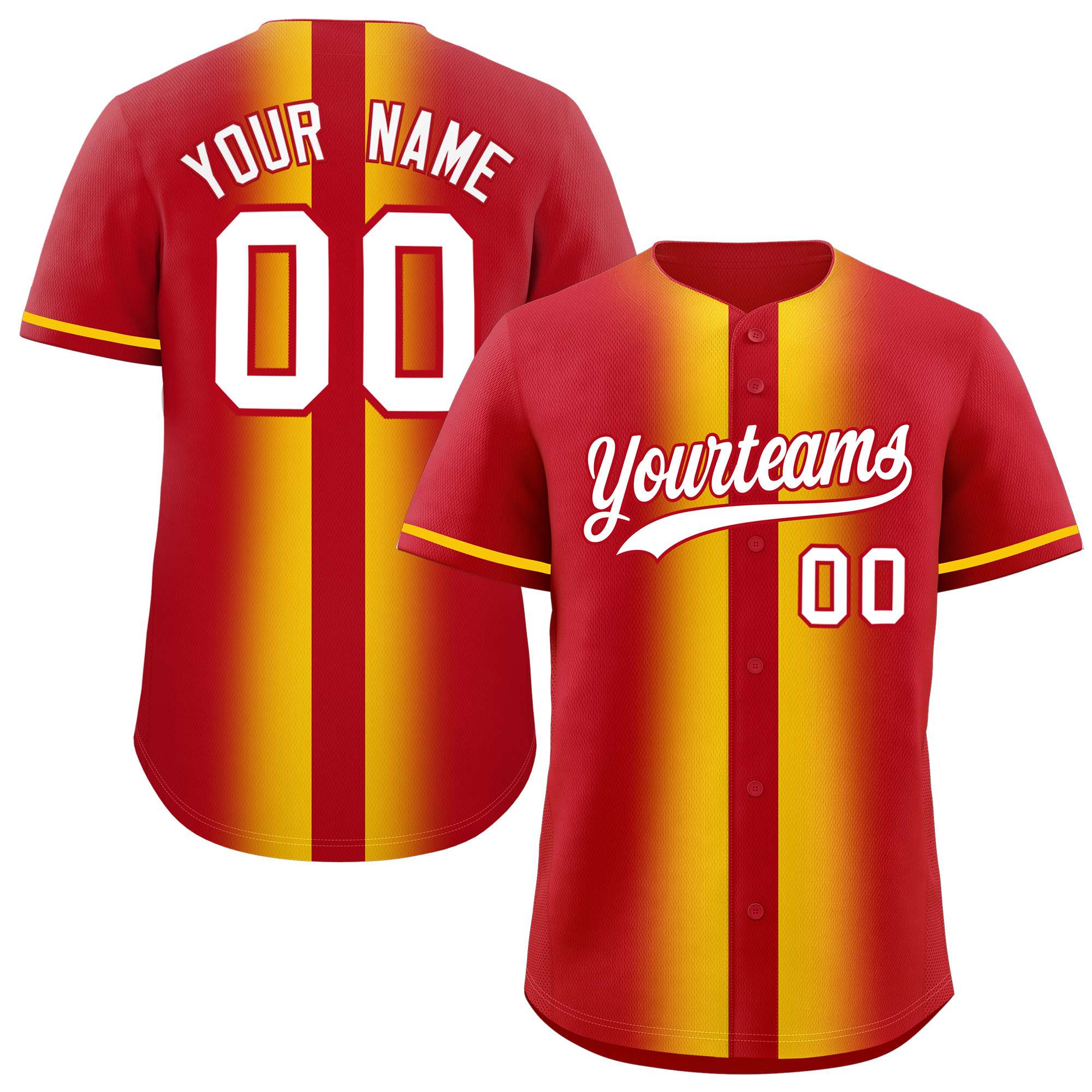 Custom Red Gold Lapel Gradient Fashion Authentic Baseball Jersey| KXKSHOP