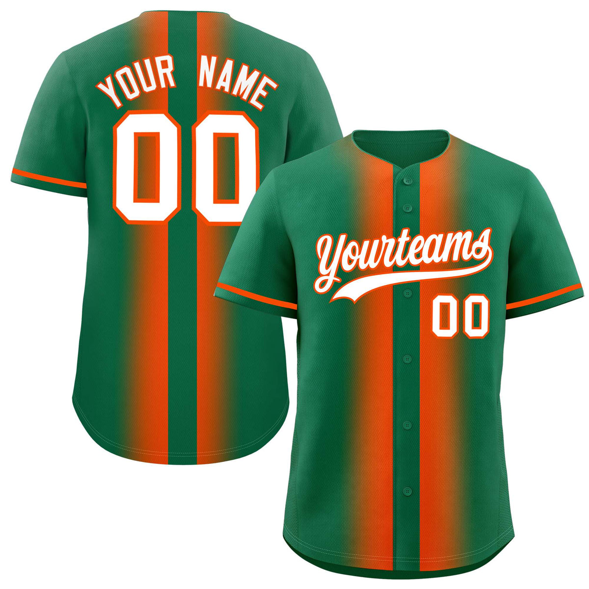 Custom Kelly Green Orange Lapel Gradient Fashion Authentic Baseball Jersey| KXKSHOP