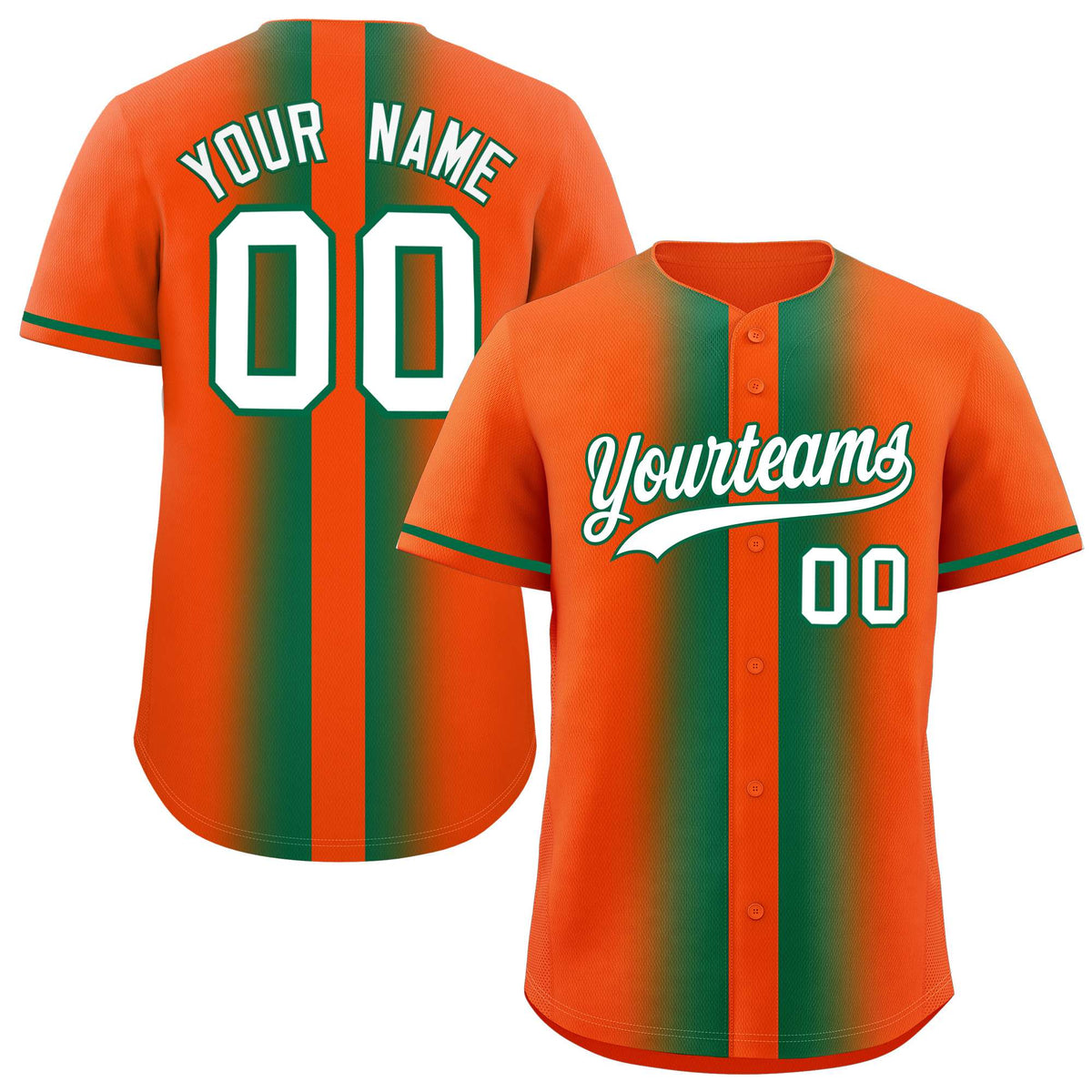 Custom Orange Kelly Green Lapel Gradient Fashion Authentic Baseball Jersey| KXKSHOP