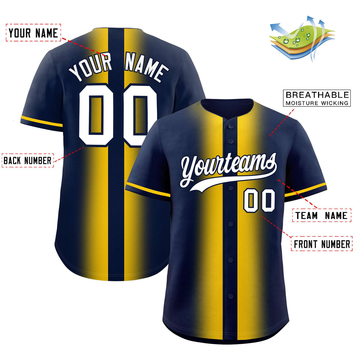 Custom Navy Gold Lapel Gradient Fashion Authentic Baseball Jersey| KXKSHOP