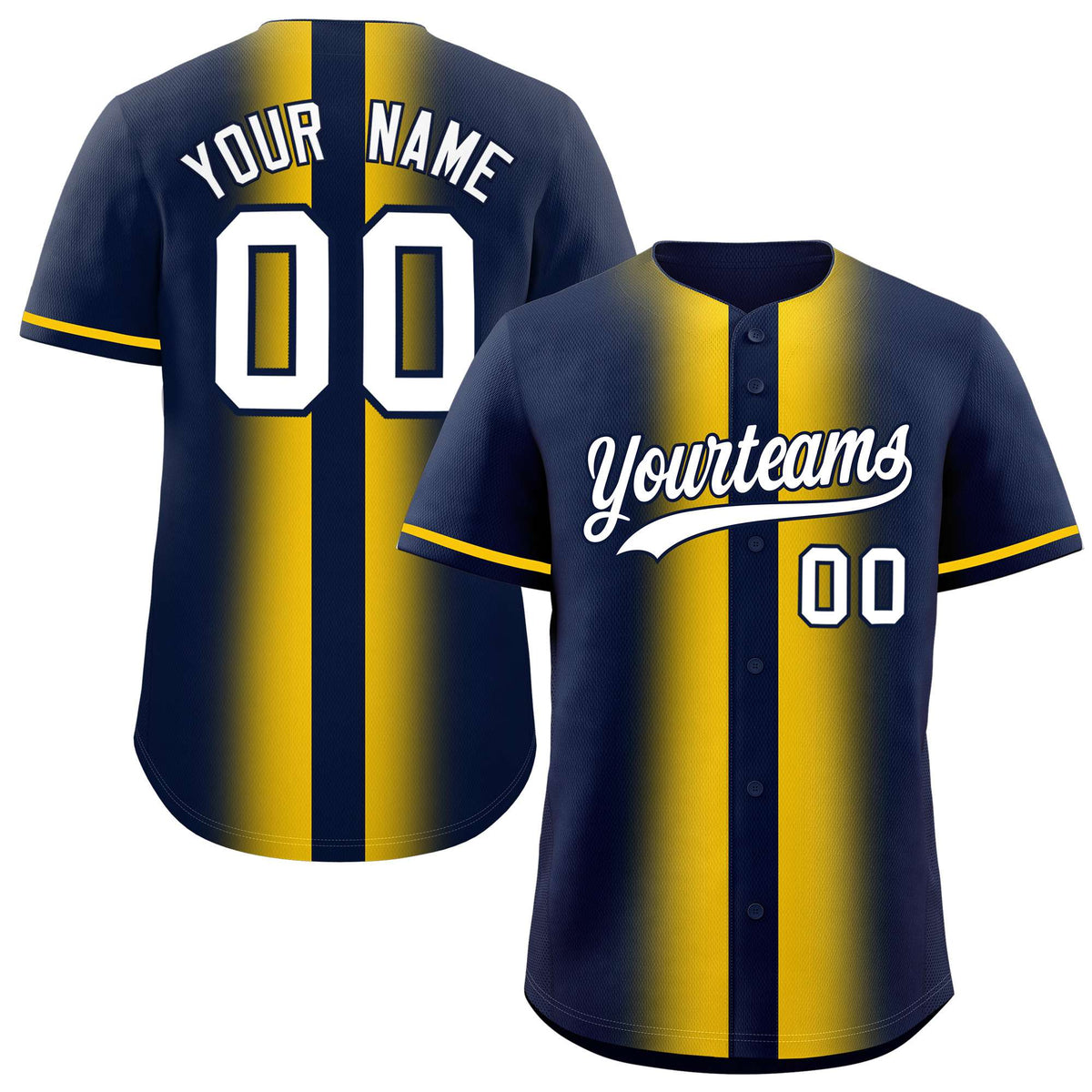 Custom Navy Gold Lapel Gradient Fashion Authentic Baseball Jersey| KXKSHOP