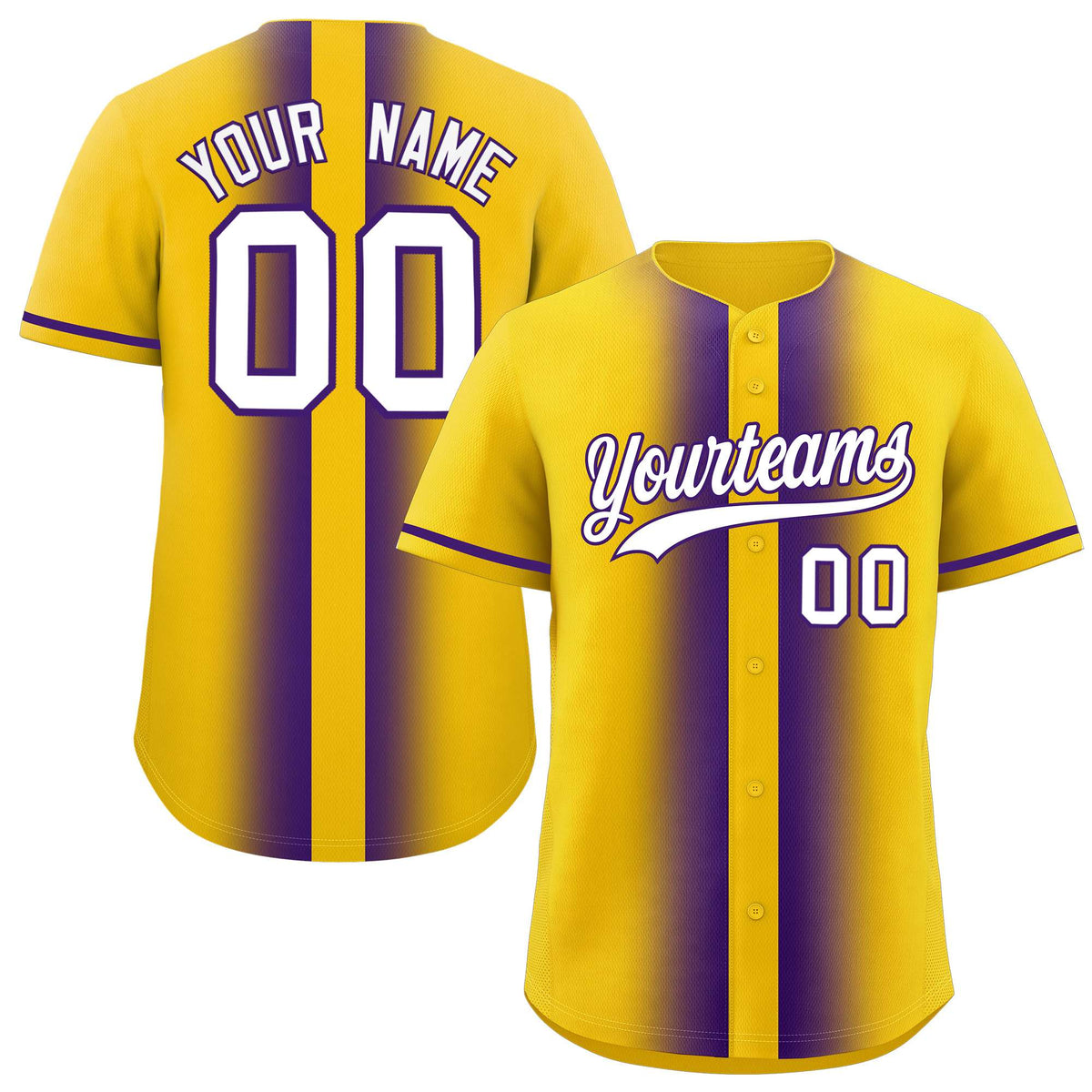 Custom Gold Purple Lapel Gradient Fashion Authentic Baseball Jersey| KXKSHOP