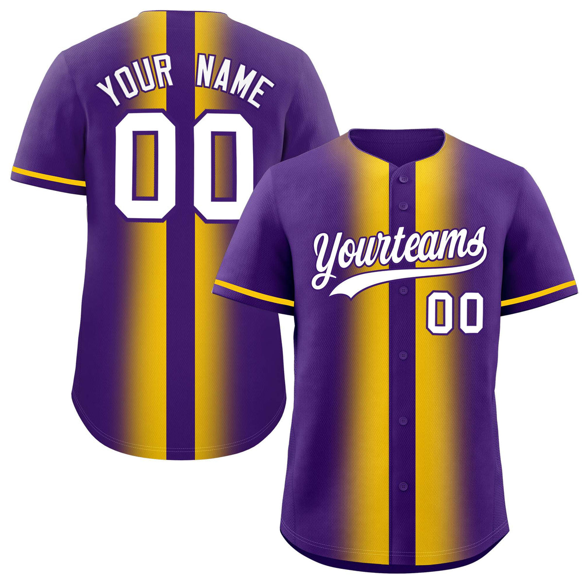 Custom Purple Gold Lapel Gradient Fashion Authentic Baseball Jersey| KXKSHOP