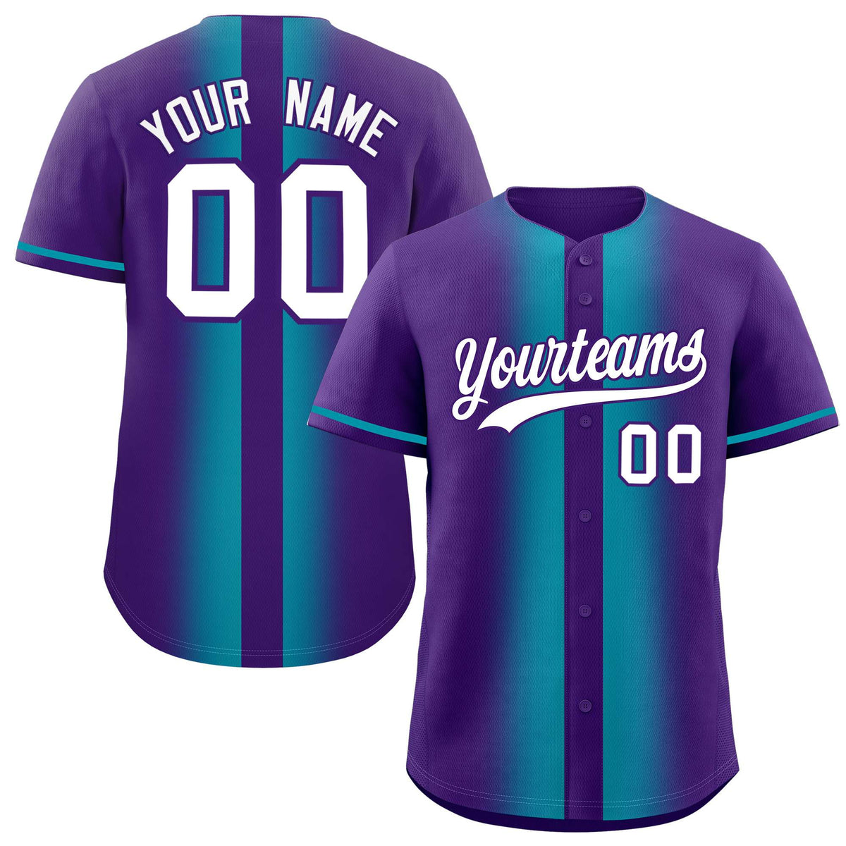 Custom Purple Aqua Lapel Gradient Fashion Authentic Baseball Jersey| KXKSHOP