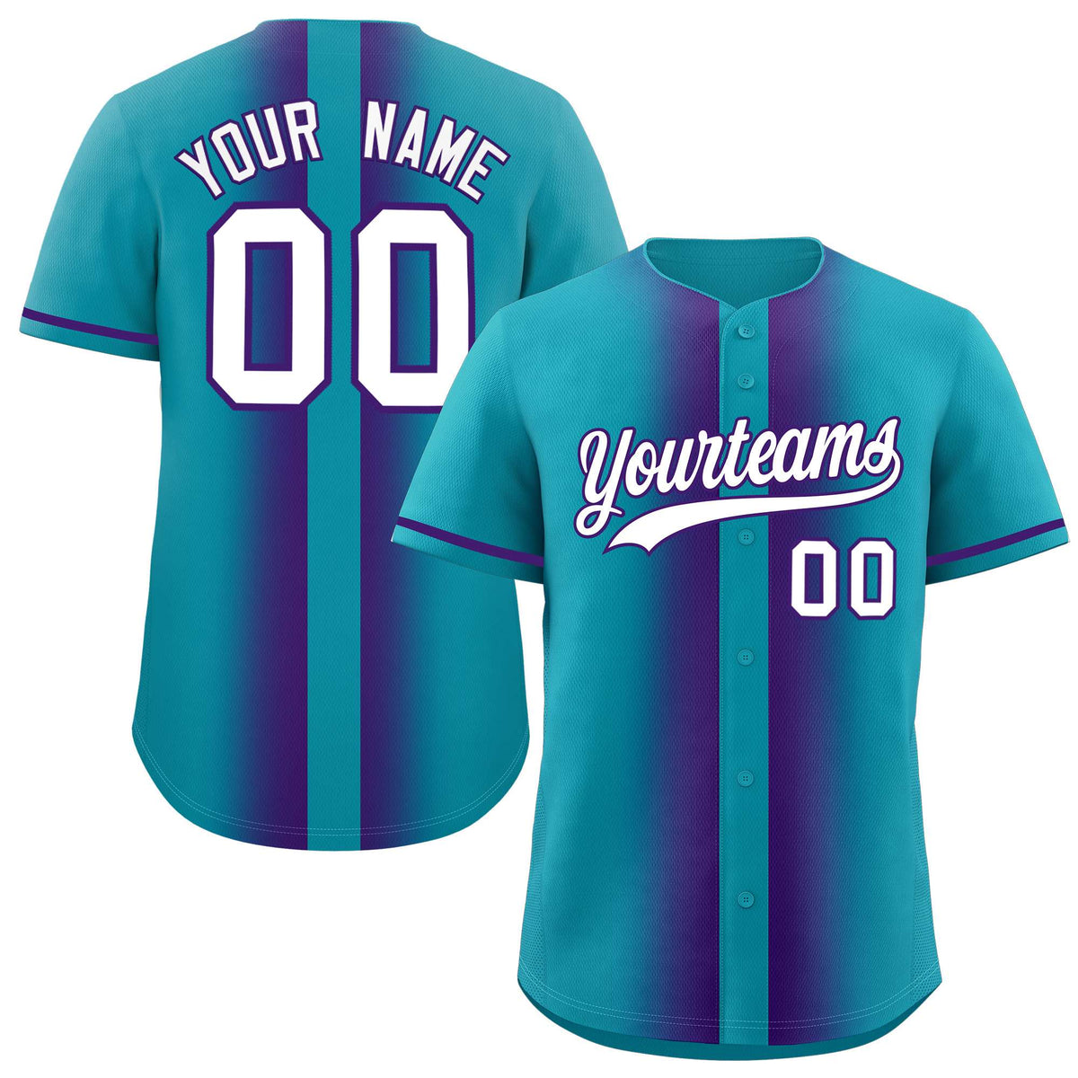 Custom Aqua Purple Lapel Gradient Fashion Authentic Baseball Jersey| KXKSHOP