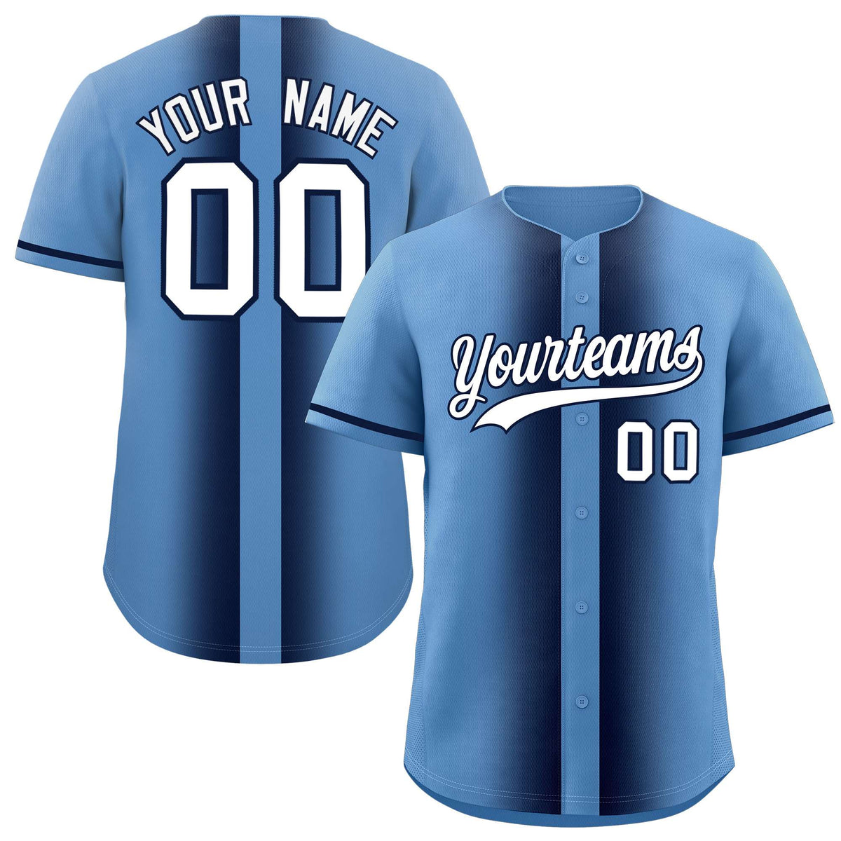 Custom Light Blue Navy Lapel Gradient Fashion Authentic Baseball Jersey| KXKSHOP