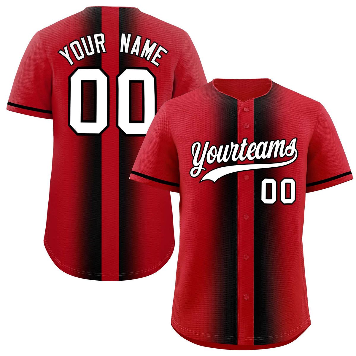 Custom Red Black Lapel Gradient Fashion Authentic Baseball Jersey| KXKSHOP