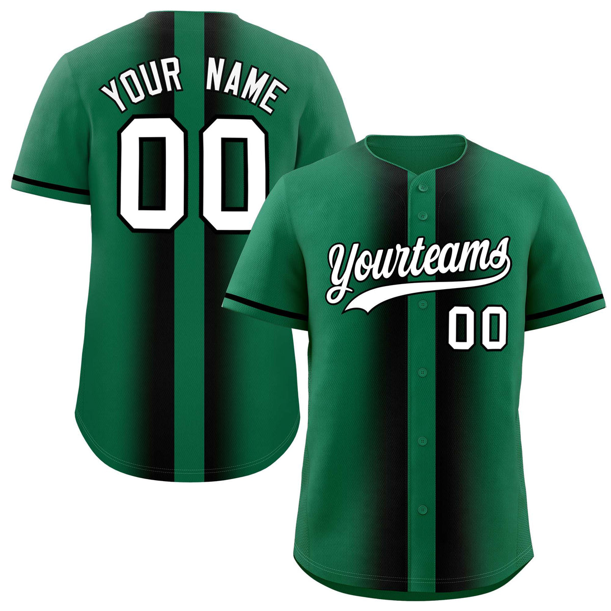 Custom Kelly Green Black Lapel Gradient Fashion Authentic Baseball Jersey| KXKSHOP
