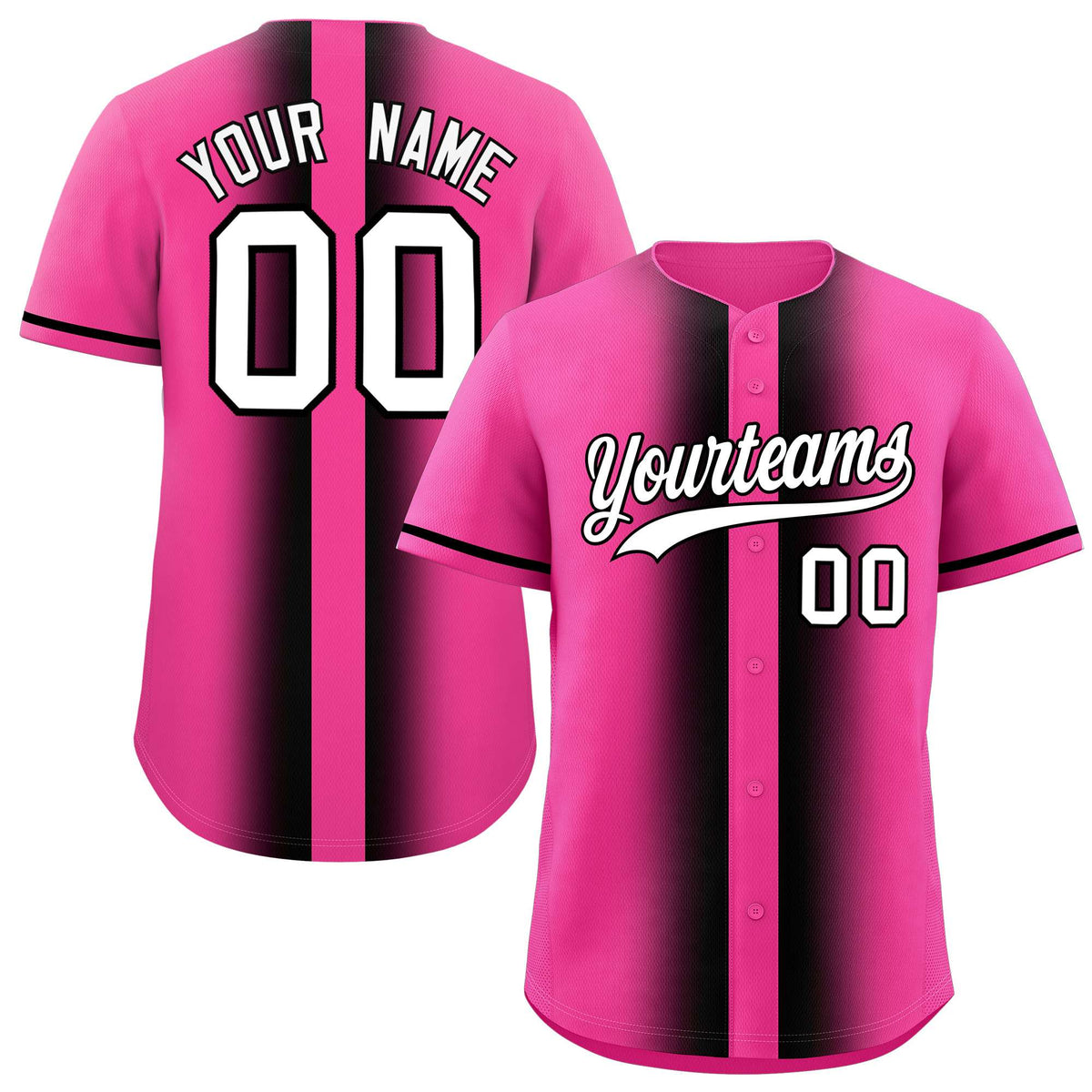 Custom Pink Black Lapel Gradient Fashion Authentic Baseball Jersey| KXKSHOP