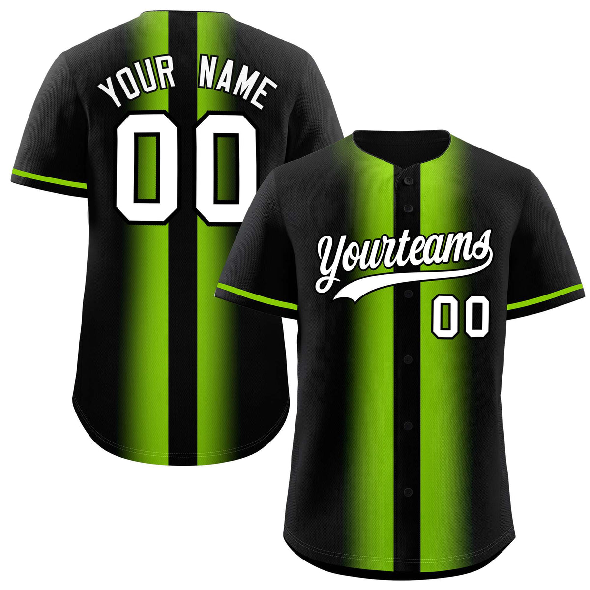 Custom Black Neon Green Lapel Gradient Fashion Authentic Baseball Jersey| KXKSHOP