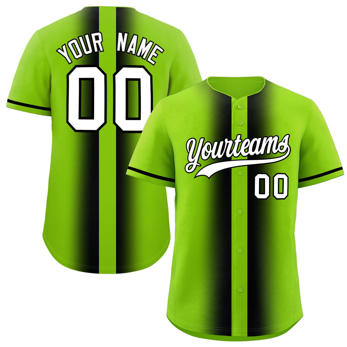 Custom Neon Green Black Lapel Gradient Fashion Authentic Baseball Jersey| KXKSHOP