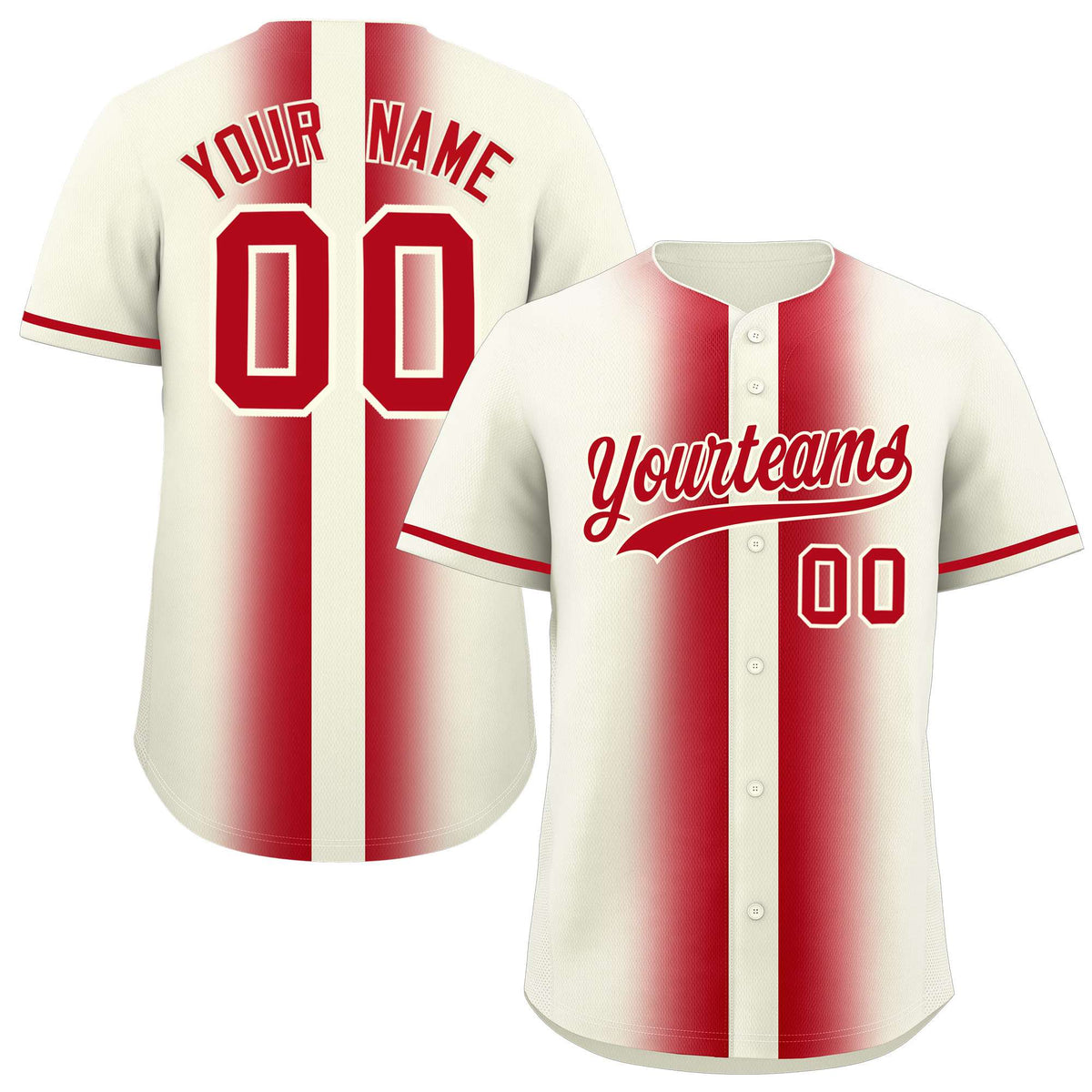 Custom Cream Red Lapel Gradient Fashion Authentic Baseball Jersey| KXKSHOP