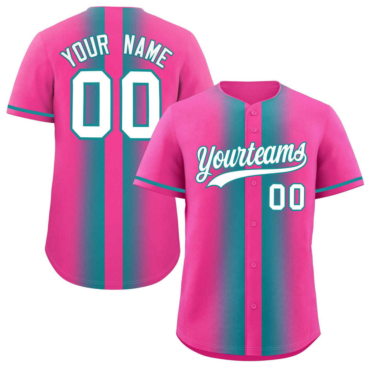 Custom Pink Aqua Lapel Gradient Fashion Authentic Baseball Jersey| KXKSHOP