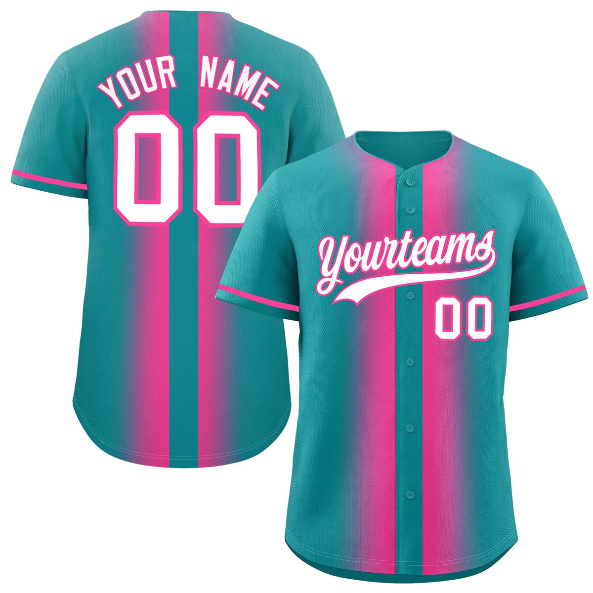 Custom Aqua Pink Lapel Gradient Fashion Authentic Baseball Jersey| KXKSHOP