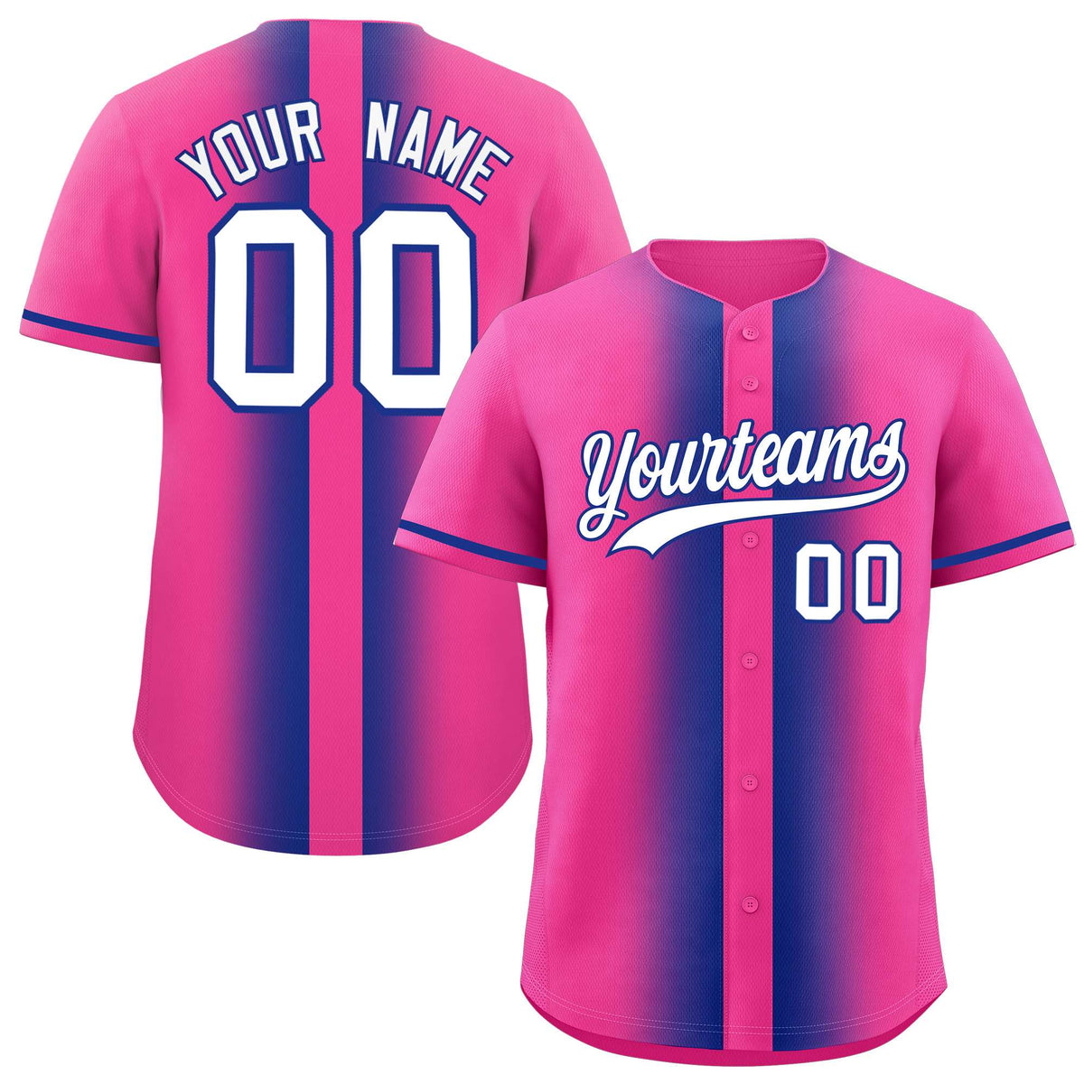 Custom Pink Royal Lapel Gradient Fashion Authentic Baseball Jersey| KXKSHOP