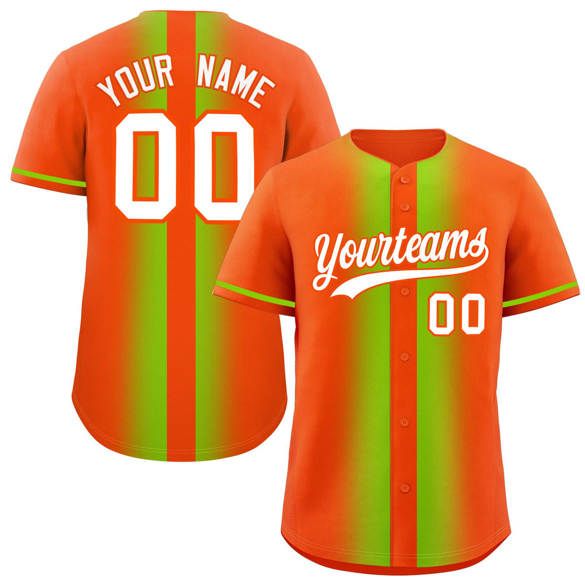 Custom Orange Neon Green Lapel Gradient Fashion Authentic Baseball Jersey| KXKSHOP