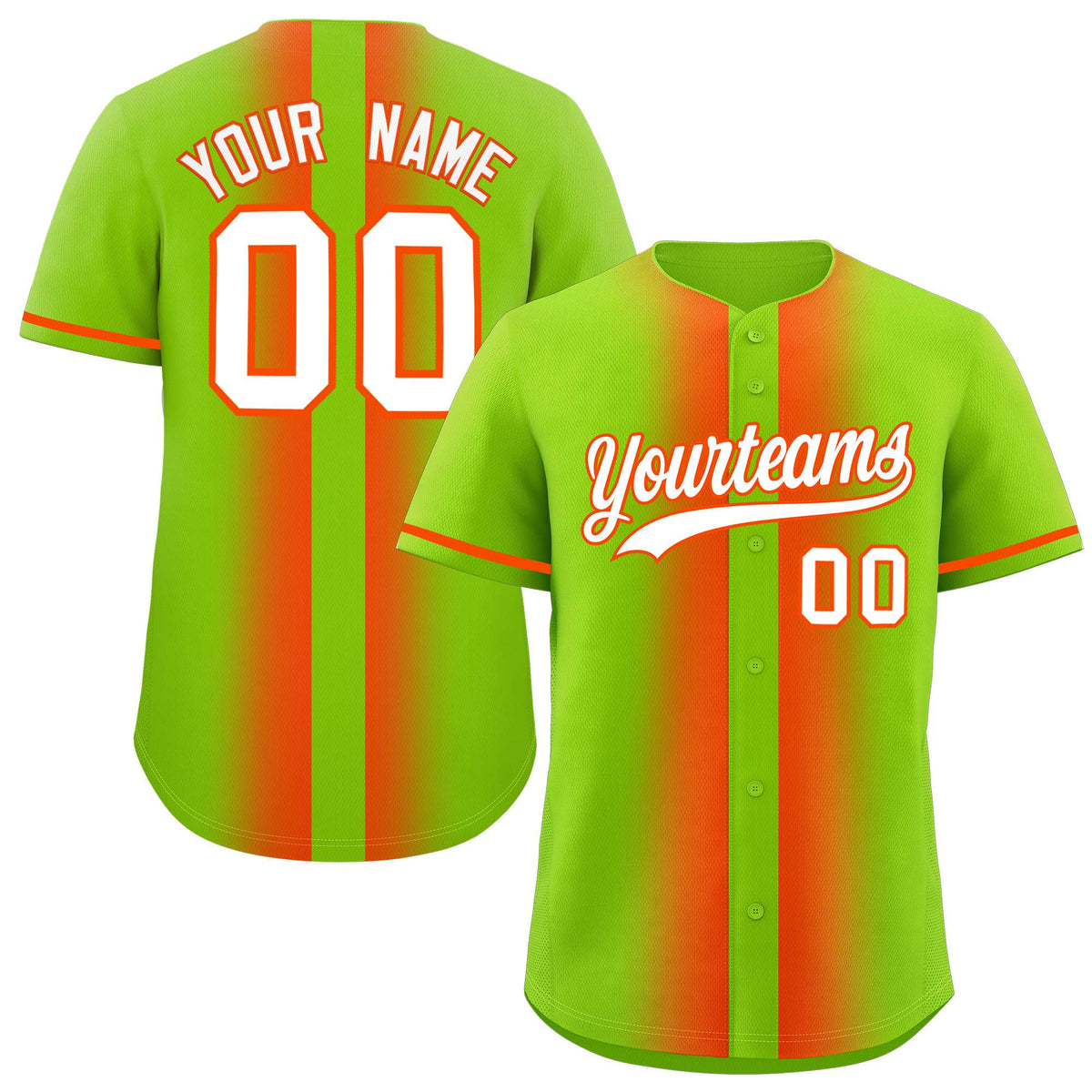 Custom Neon Green Orange Lapel Gradient Fashion Authentic Baseball Jersey| KXKSHOP