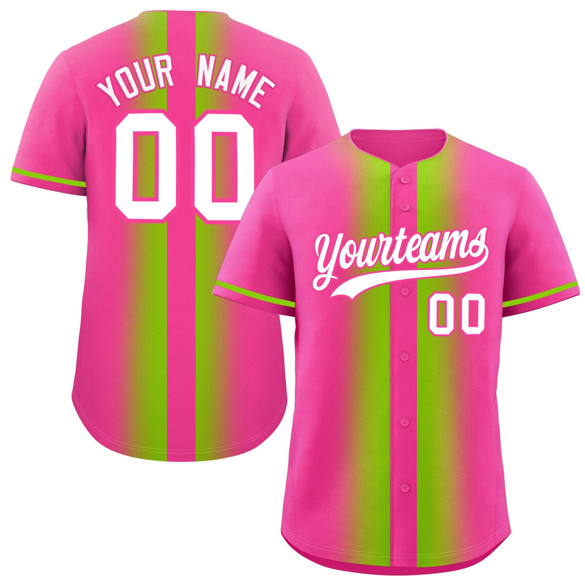 Custom Pink Neon Green Lapel Gradient Fashion Authentic Baseball Jersey| KXKSHOP