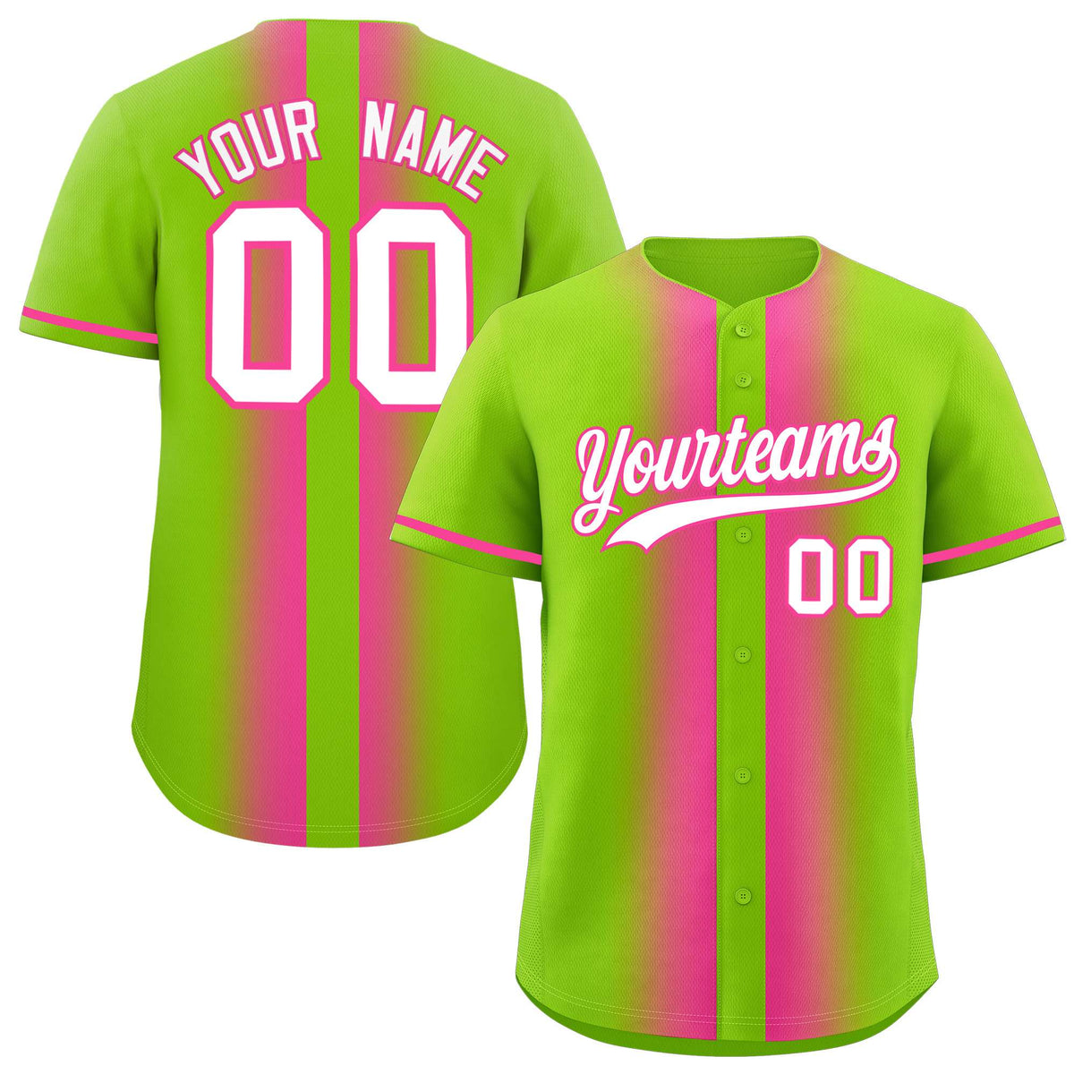 Custom Neon Green Pink Lapel Gradient Fashion Authentic Baseball Jersey| KXKSHOP
