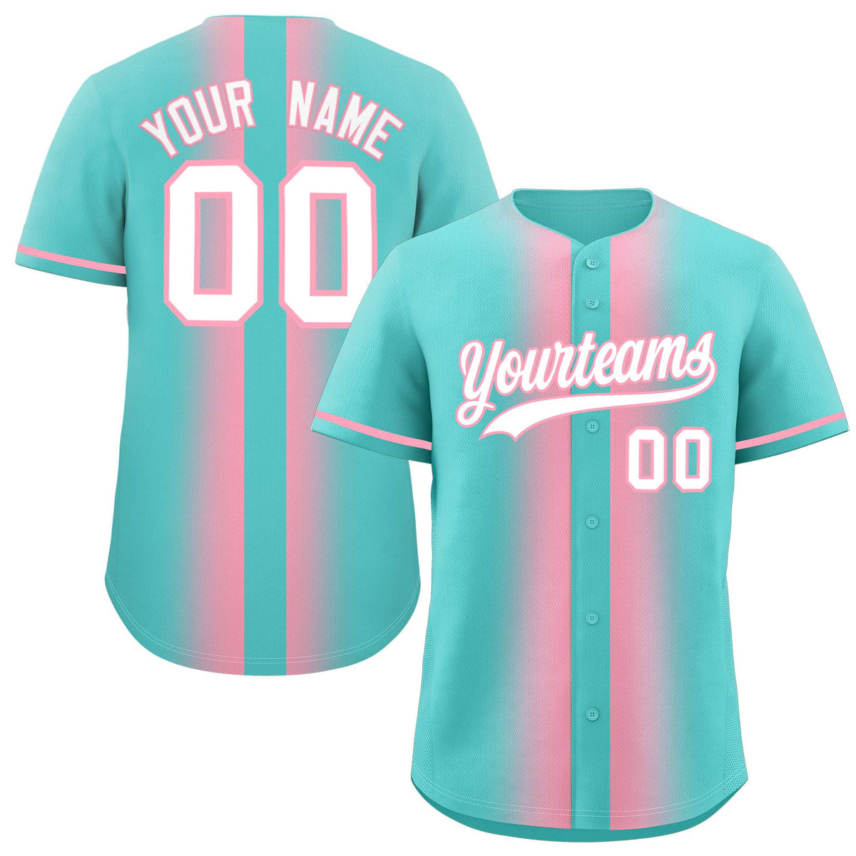Custom Bright Green Light Pink Lapel Gradient Fashion Authentic Baseball Jersey| KXKSHOP