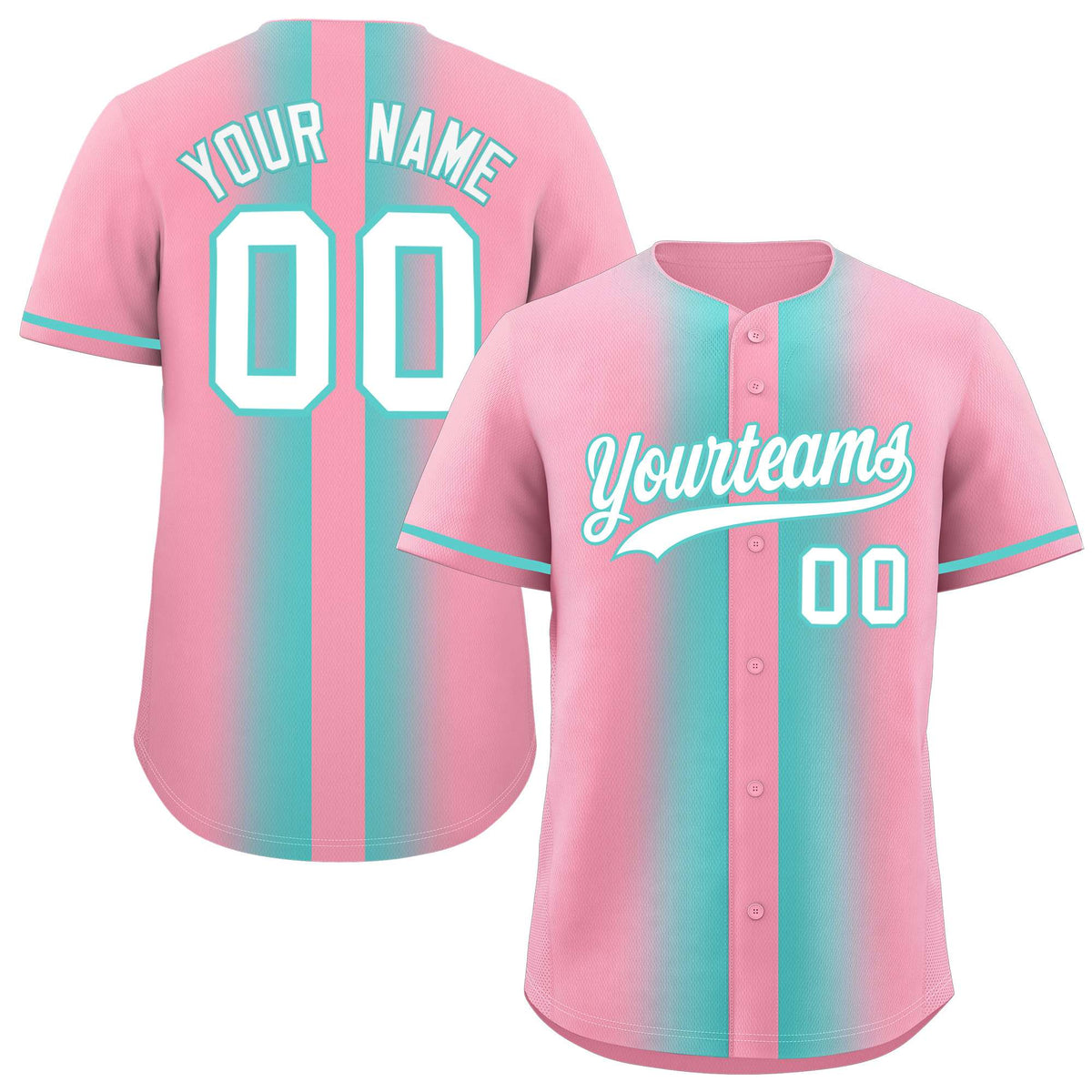 Custom Light Pink Bright Green Lapel Gradient Fashion Authentic Baseball Jersey| KXKSHOP